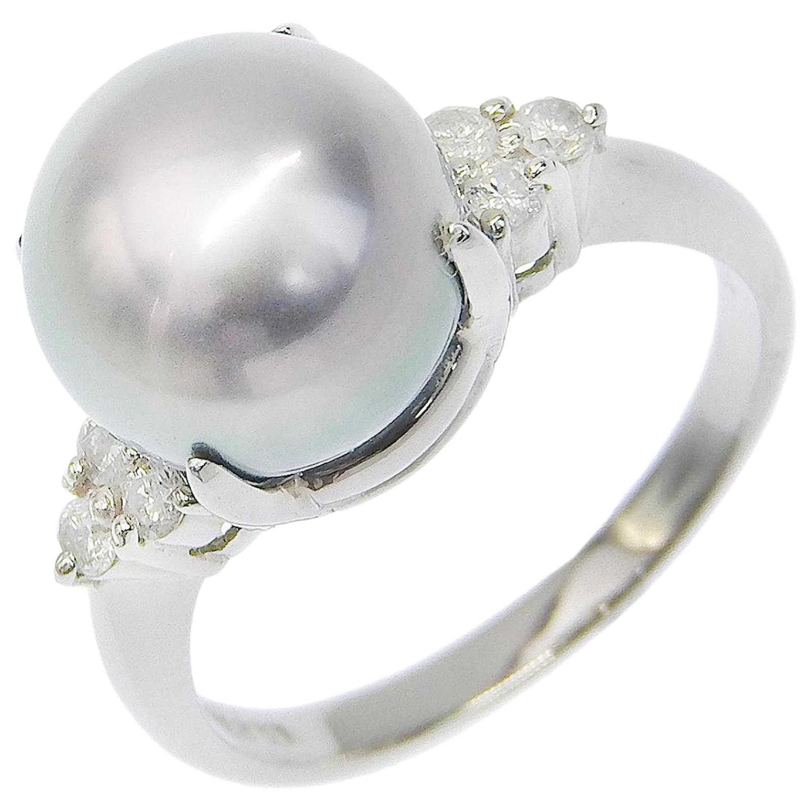 Autre Marque Anillo de diamante con perla negra en platino Pt900