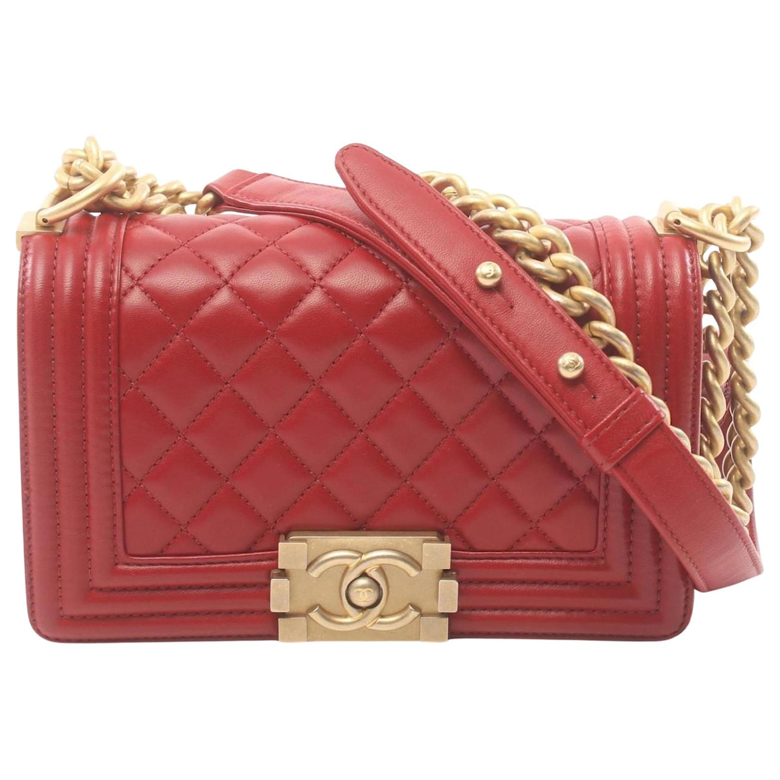VINTAGE シャネル BOY CHANEL25cm レッド シャネル ボーイシャネル25 ヴィンテージカーフ チェーン