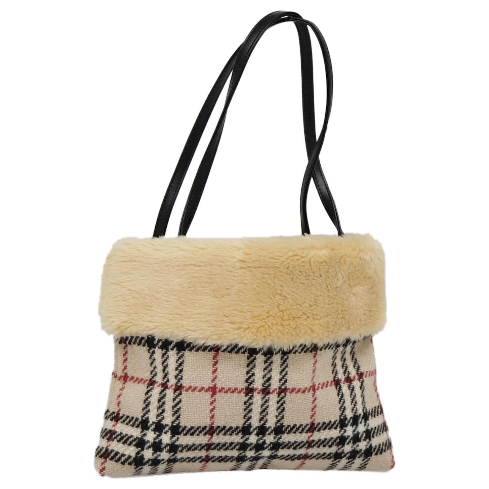 BURBERRY Nova Check Hand Bag Wool Leather Beige Black Auth 90591 ref.1680983 Joli Closet