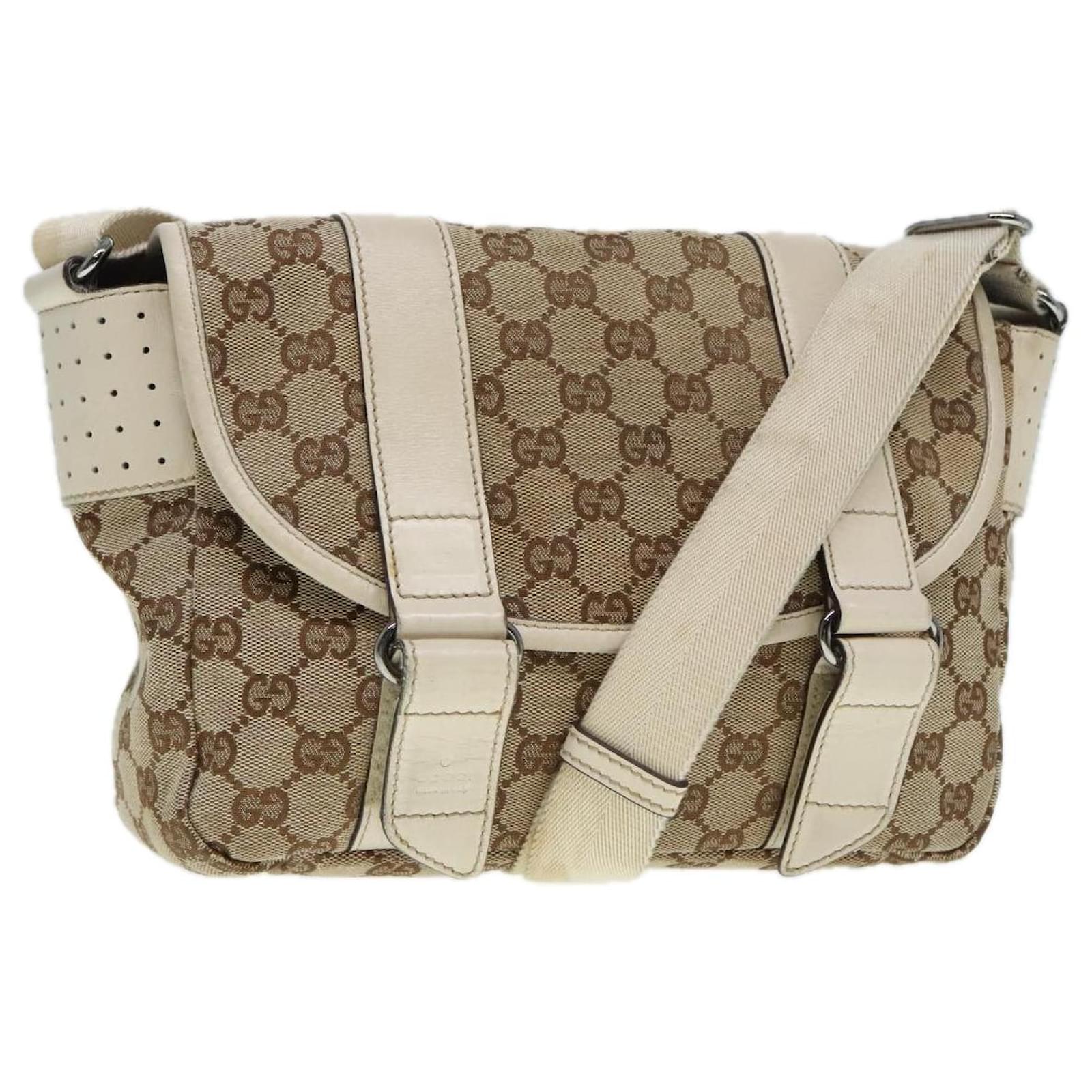 GUCCI GG Canvas Shoulder Bag Beige Silver 145858 Auth 90738