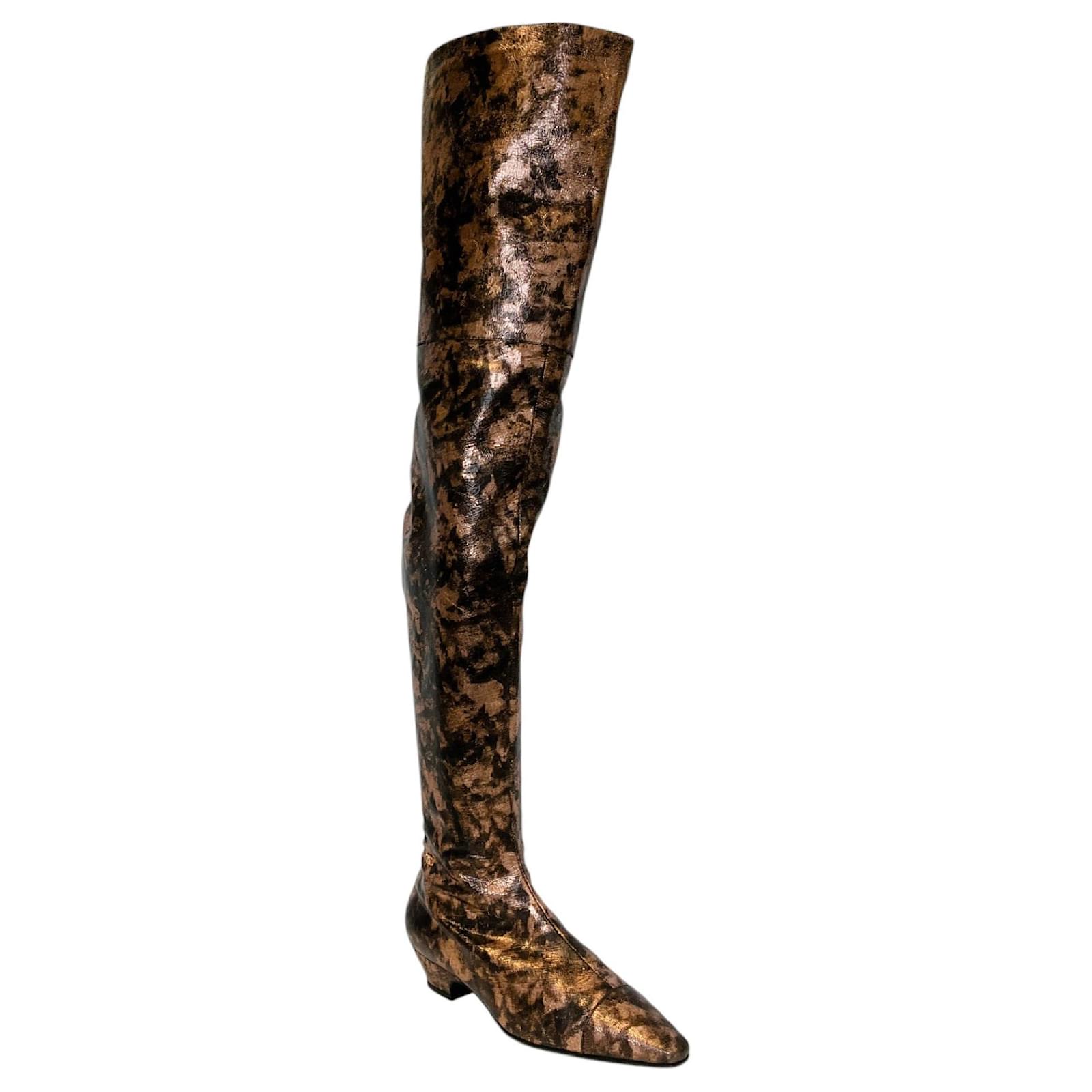 Chanel Copper Metallic 2018 Laminated Goatskin Thigh High Boots Leather ref.1681111 Joli Closet