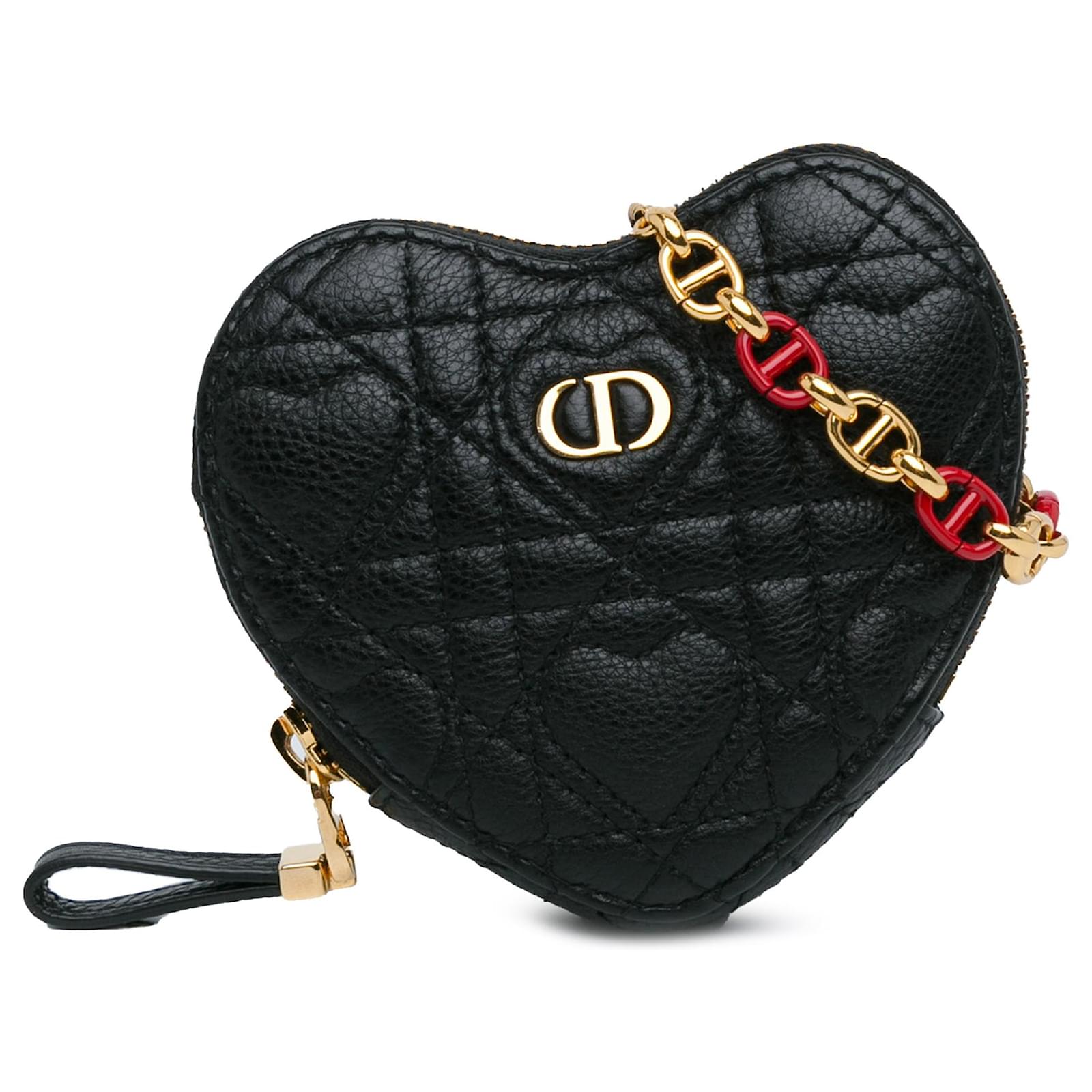 Pochette en forme de cœur DiorAmour Caro noire avec chaîne Cuir