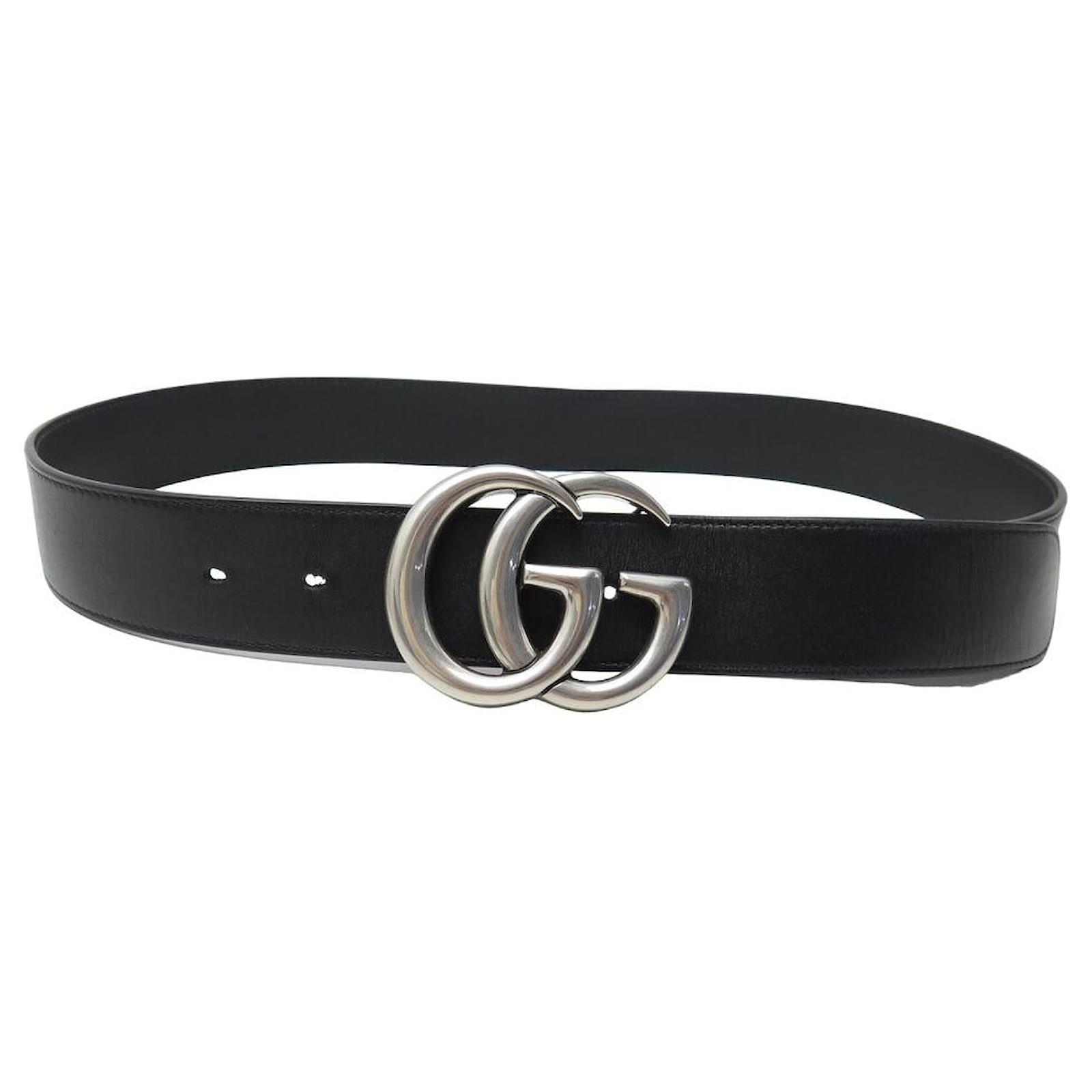 CINTURA GUCCI FIBBIA LOGO GG MARMONT IN PELLE NERA 397660 T85 Nero ref.1682574 Joli Closet