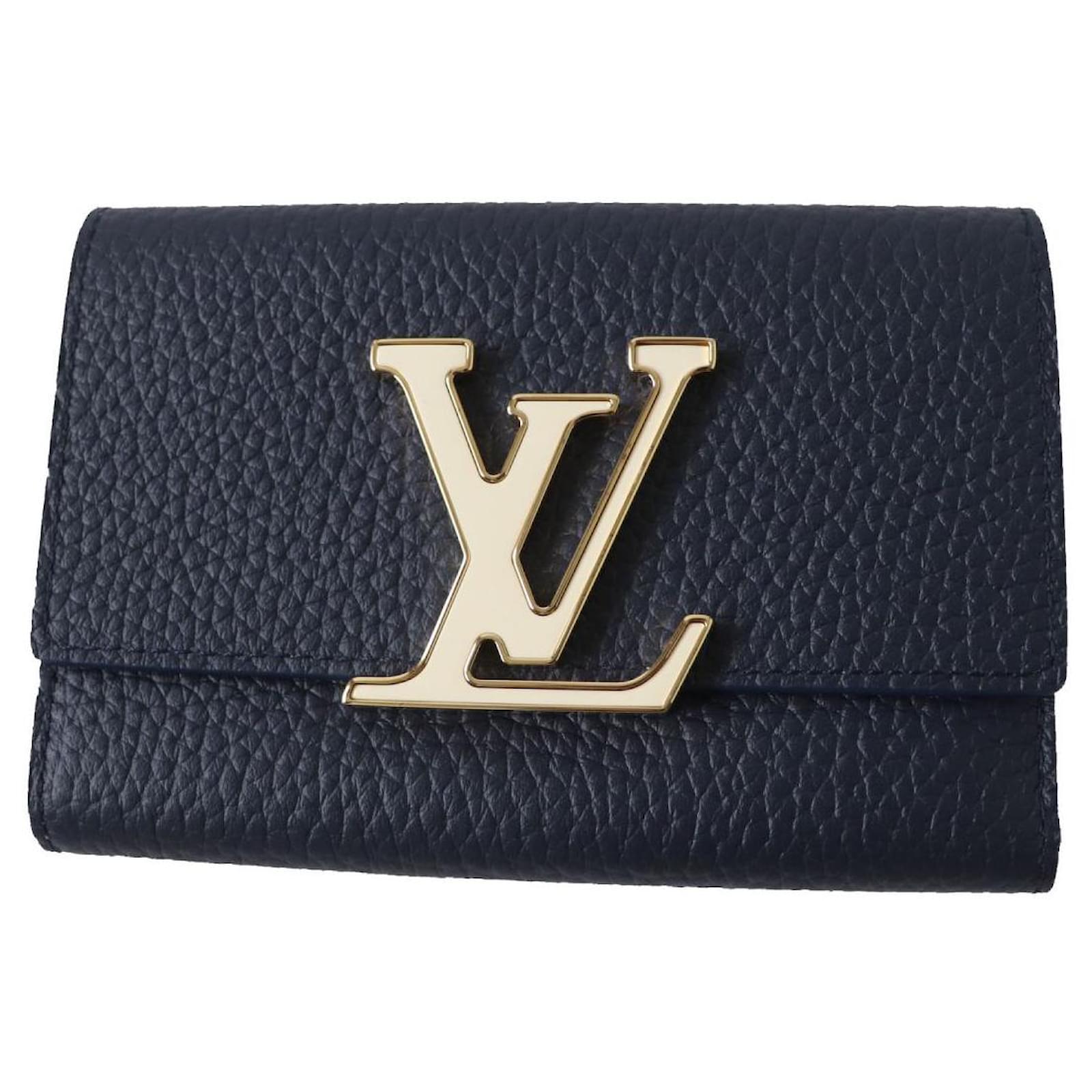 Portafoglio compatto Capucines M82046 di Louis Vuitton Blu Pelle