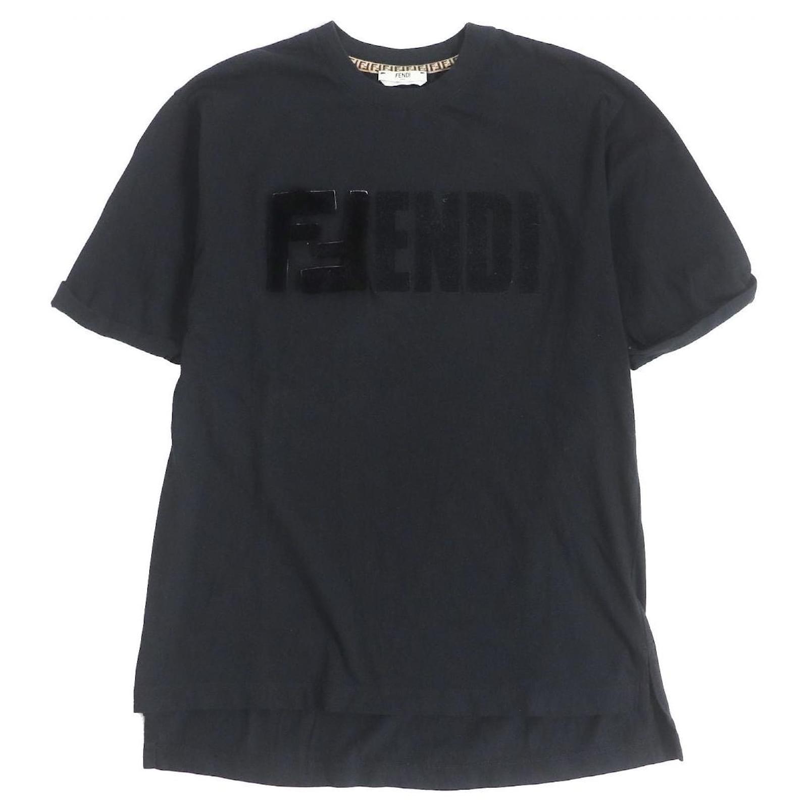 Fendi Mink Fur FF Logo Crew Neck T-Shirt Black XXS ref.1684514