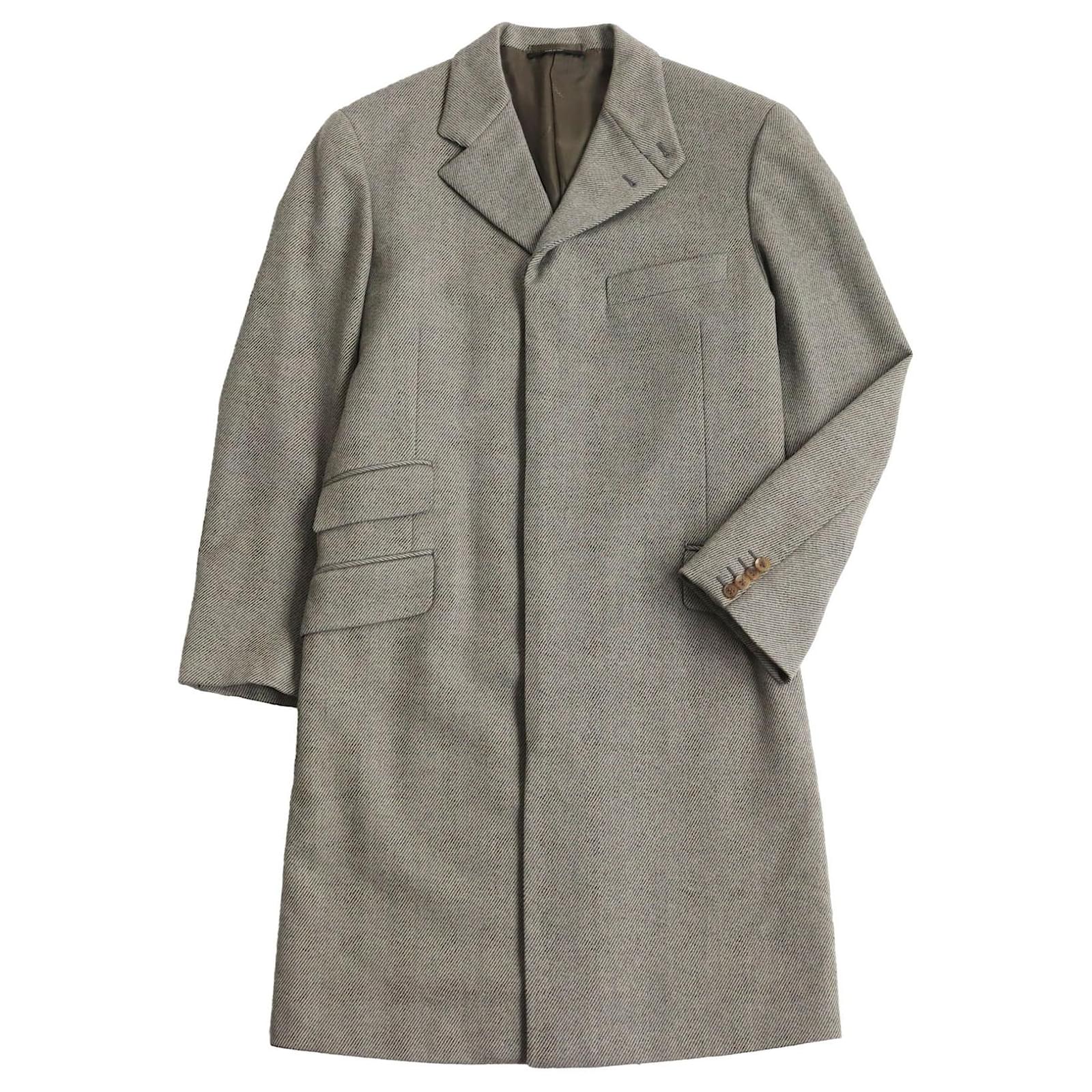 Hermès HERMES Wool Elastane Chester Coat Gray 48 Brown Cloth