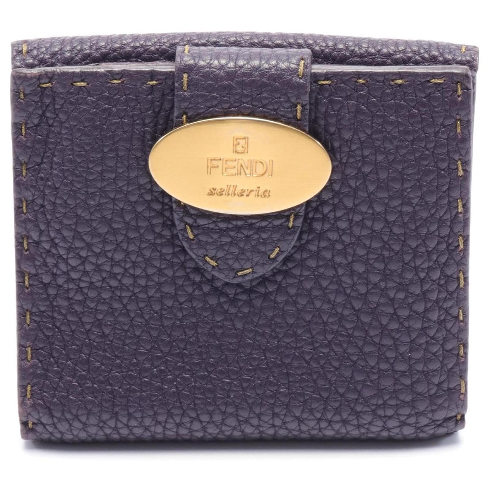 Autre Marque Fendi Leather Bifold Wallet Purple Joli