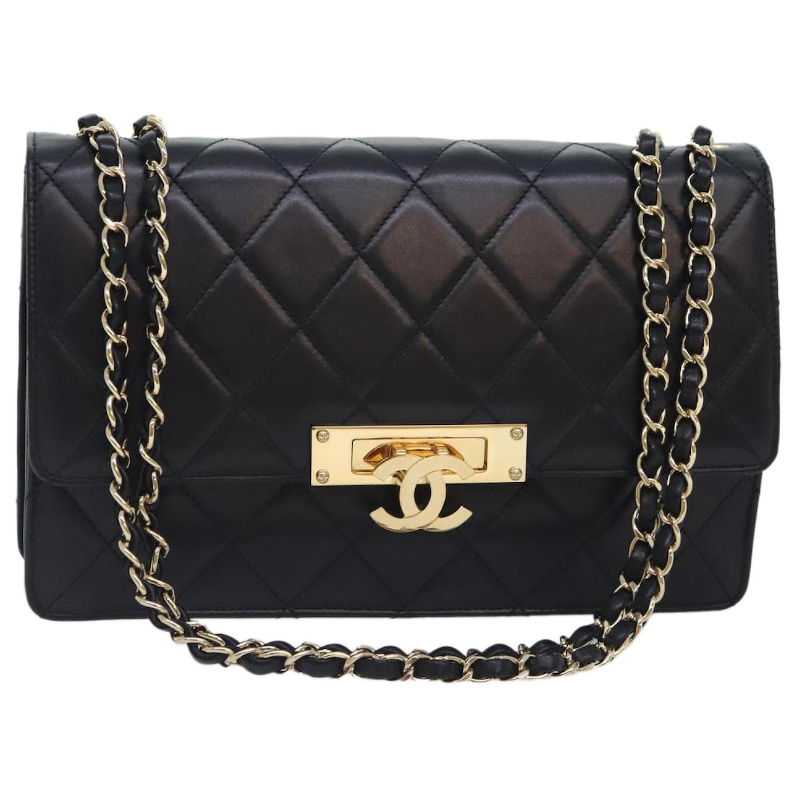 CHANEL Matelasse COCO Mark Chain Bag Lamb Skin Black Gold CC