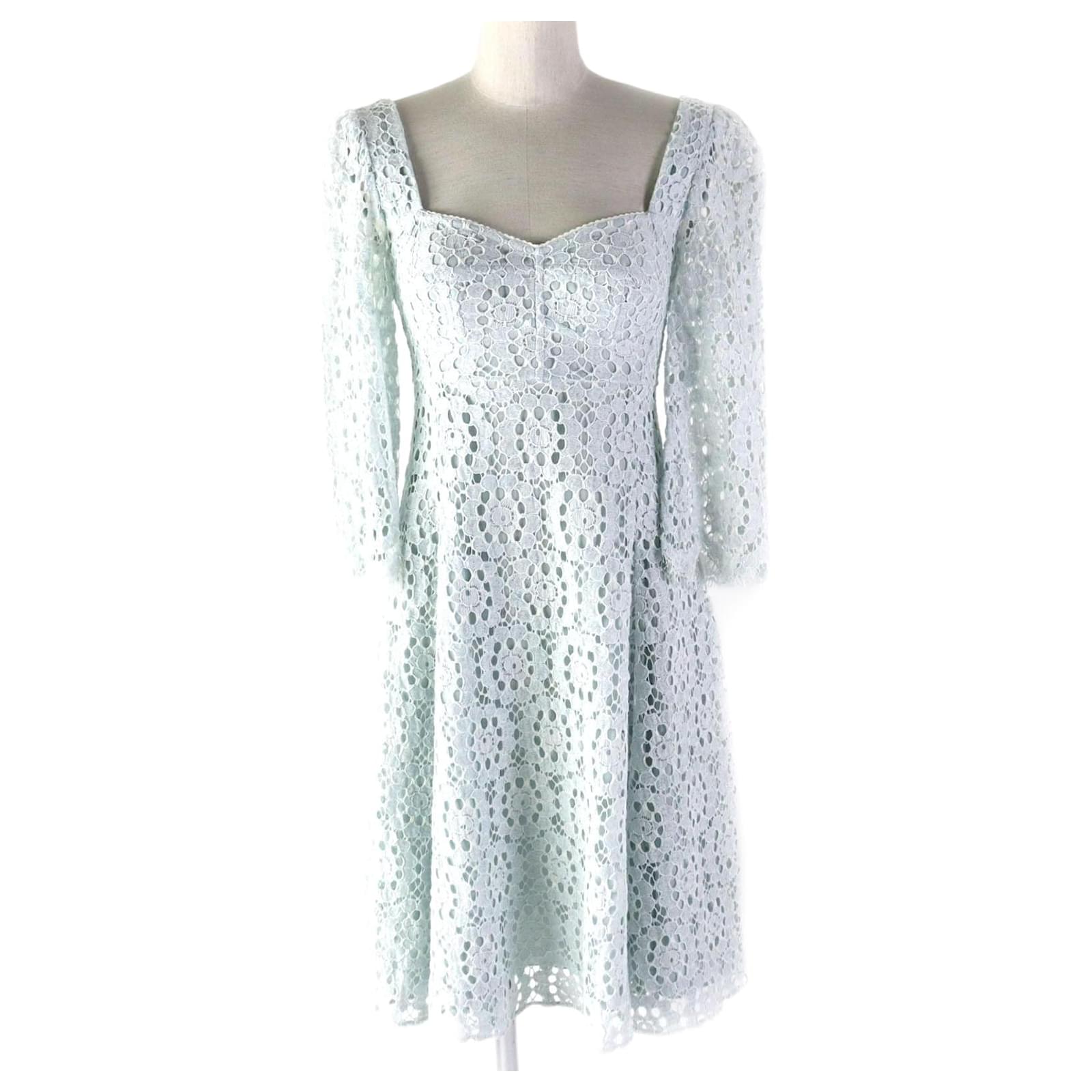 Dolce & Gabbana Lace Dress 3/4 Sleeve Light Blue Gray (Sold) - Joli Closet