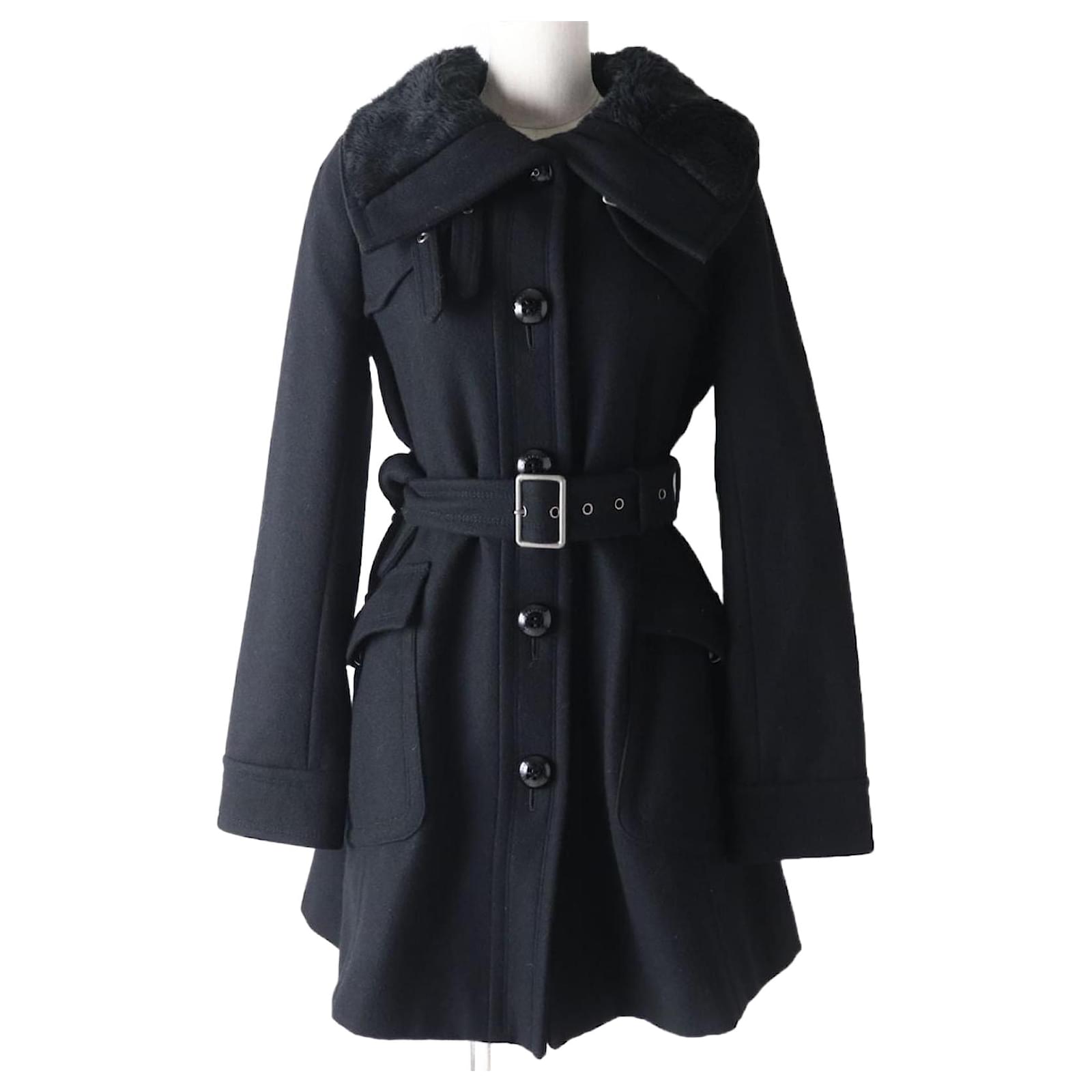 Burberry Blue Label Wool Belted Coat, Black, Size 40 ref