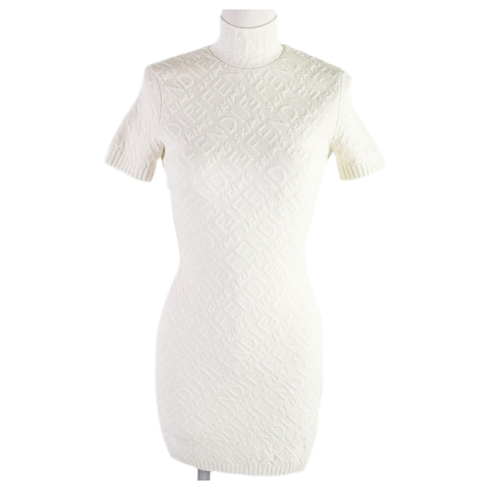 Fendi Embossed Logo High Neck Knit Dress Ivory 36 Cream ref.JC1687713  (Sold) - Joli Closet