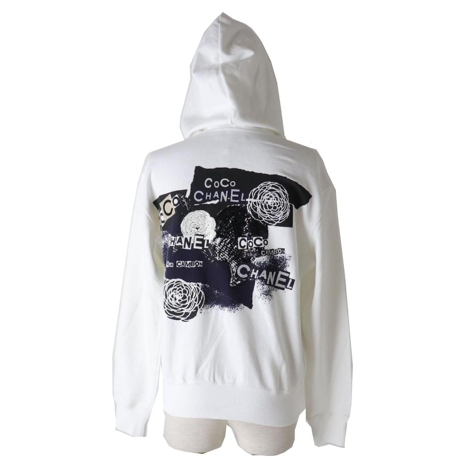 Chanel Women's Graffiti Logo Zip-up Hoodie White Cotton ref