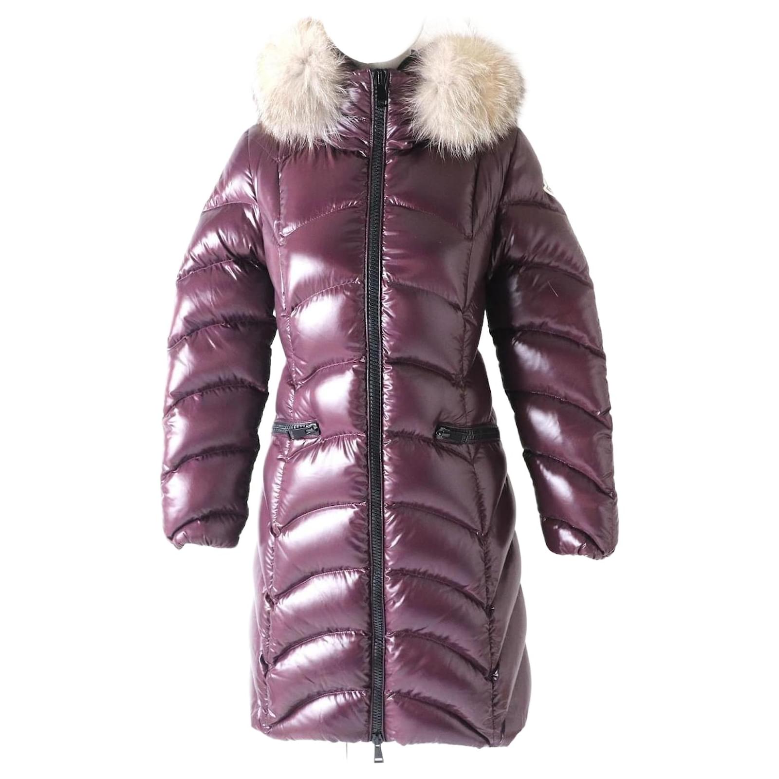 Moncler ALBIZIA Daunenmantel mit Kapuze aus Fuchsfell Bordeaux ref