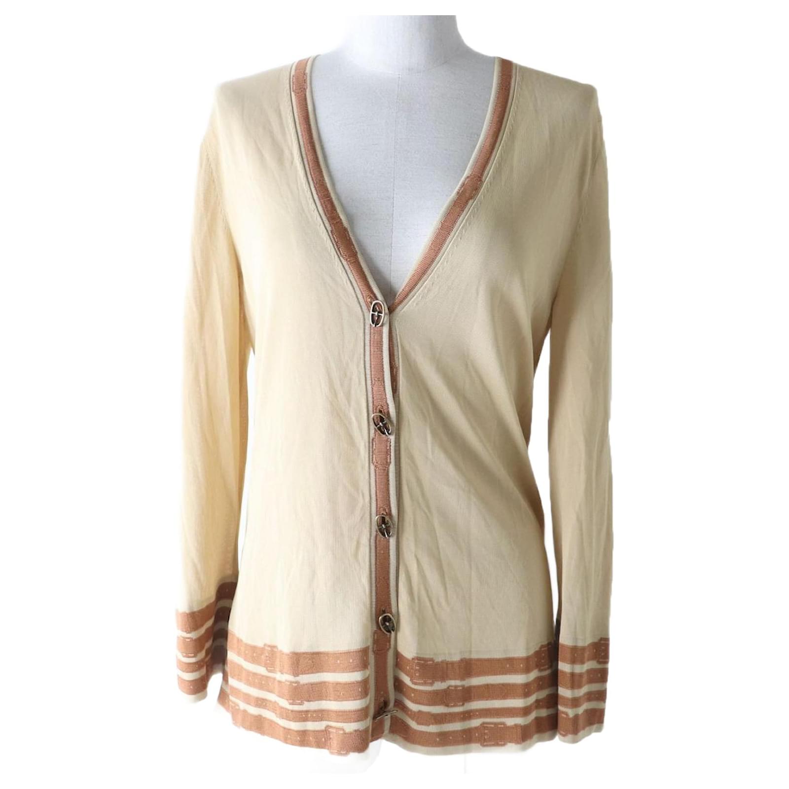 Hermès Cardigan V-neck HERMES Beige Marron Femme Rayon