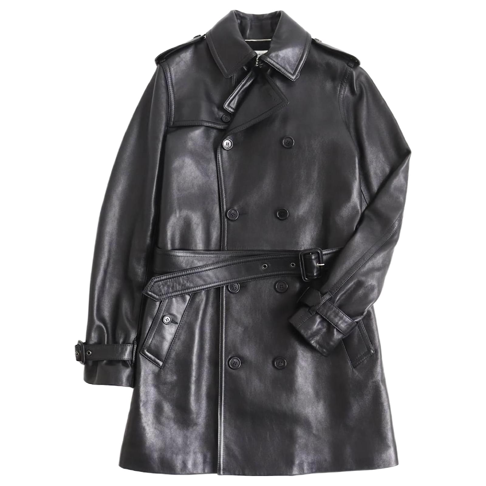 Yves Saint Laurent Saint Laurent Lambskin Trench Coat Black