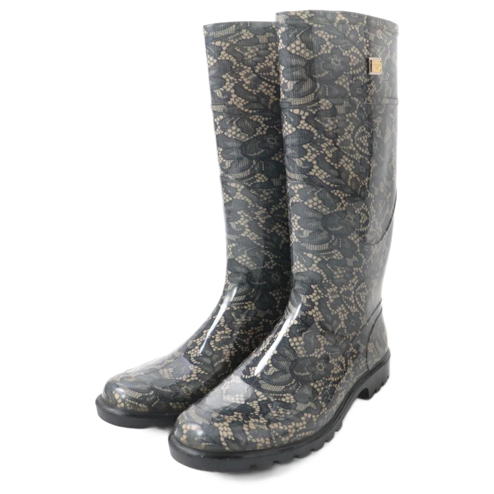 Dolce & Gabbana Lace Rain Boots Grey Beige Rubber ref.1692739