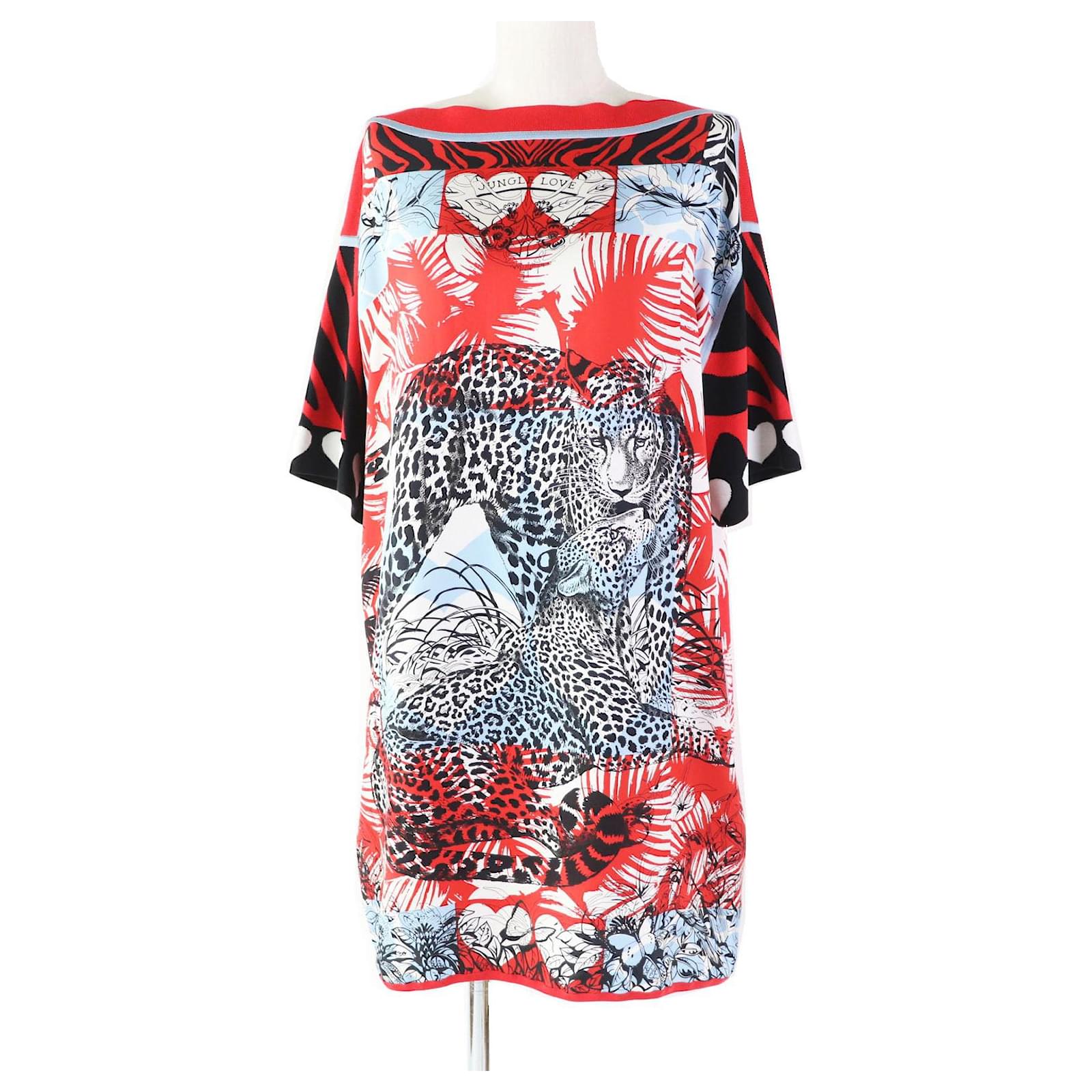 HERMES 2019秋冬プレ Jungle Love シルクカシミア ワンピース2色 Hermès HERMES JUNGLE LOVE Silk Tunic Dress Red 38 ref