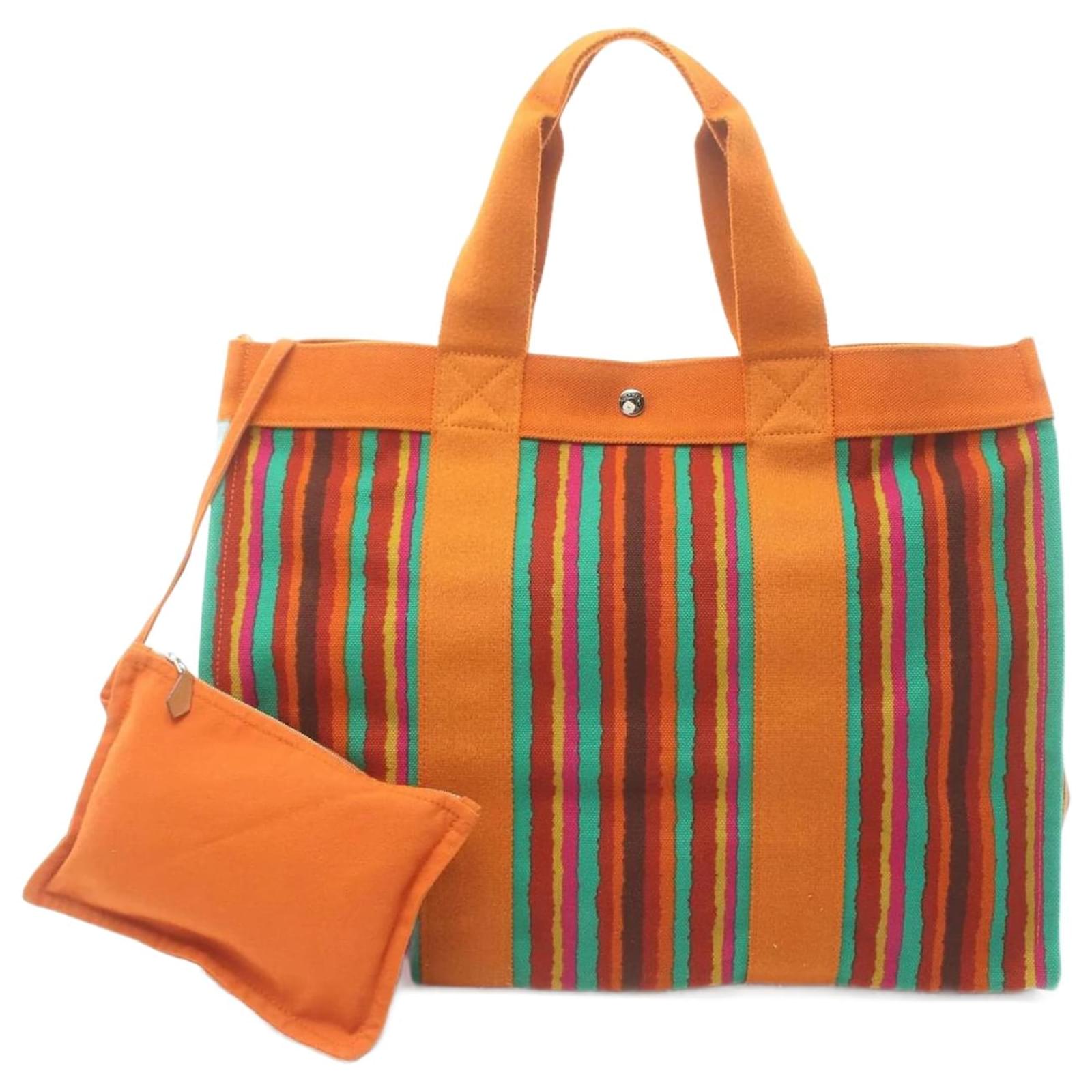 Hermès Hermes Strandtasche GM Tote Bag Mehrfarben Orange Leinwand