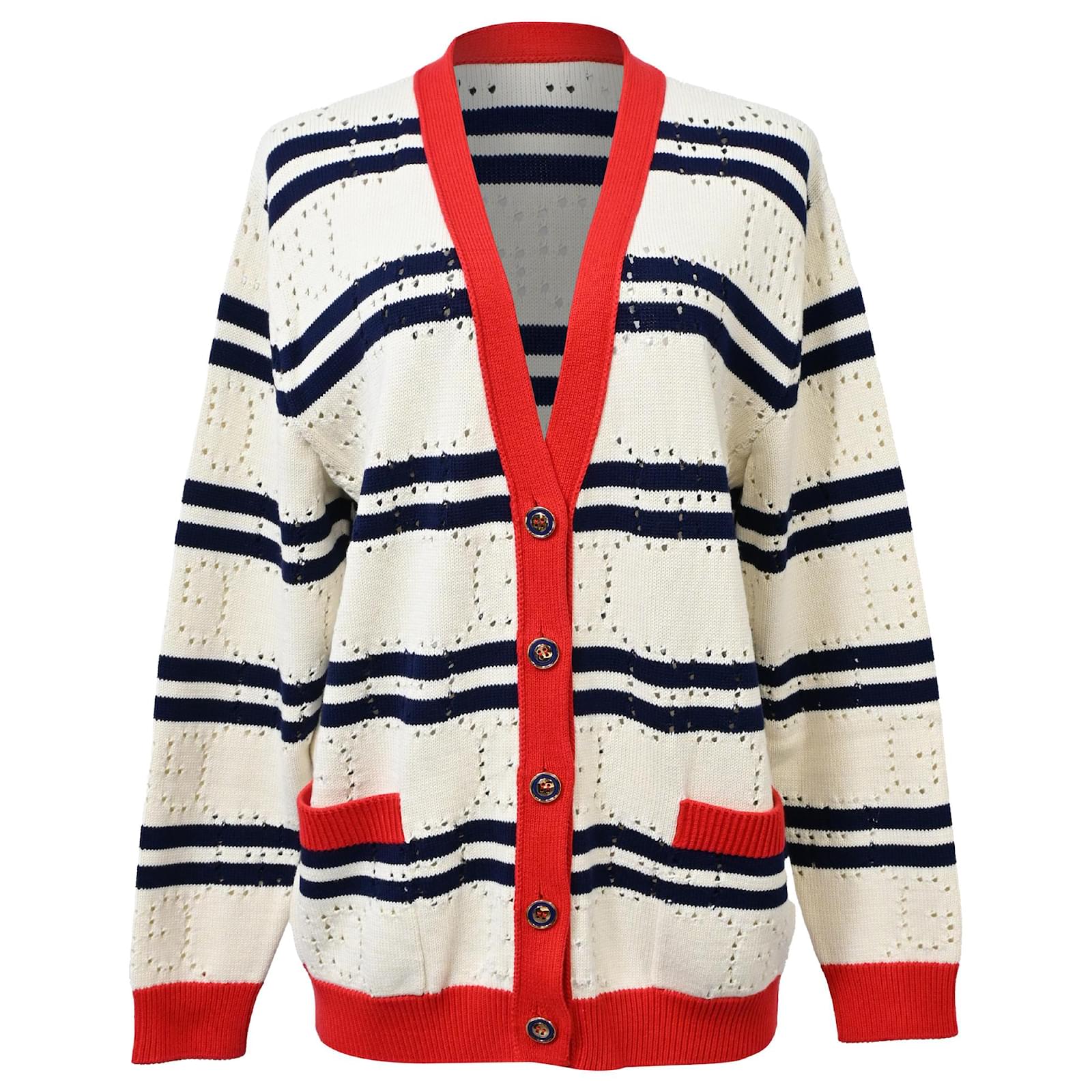 Gucci Love Parade Pointelle-Knit Striped Button-Down