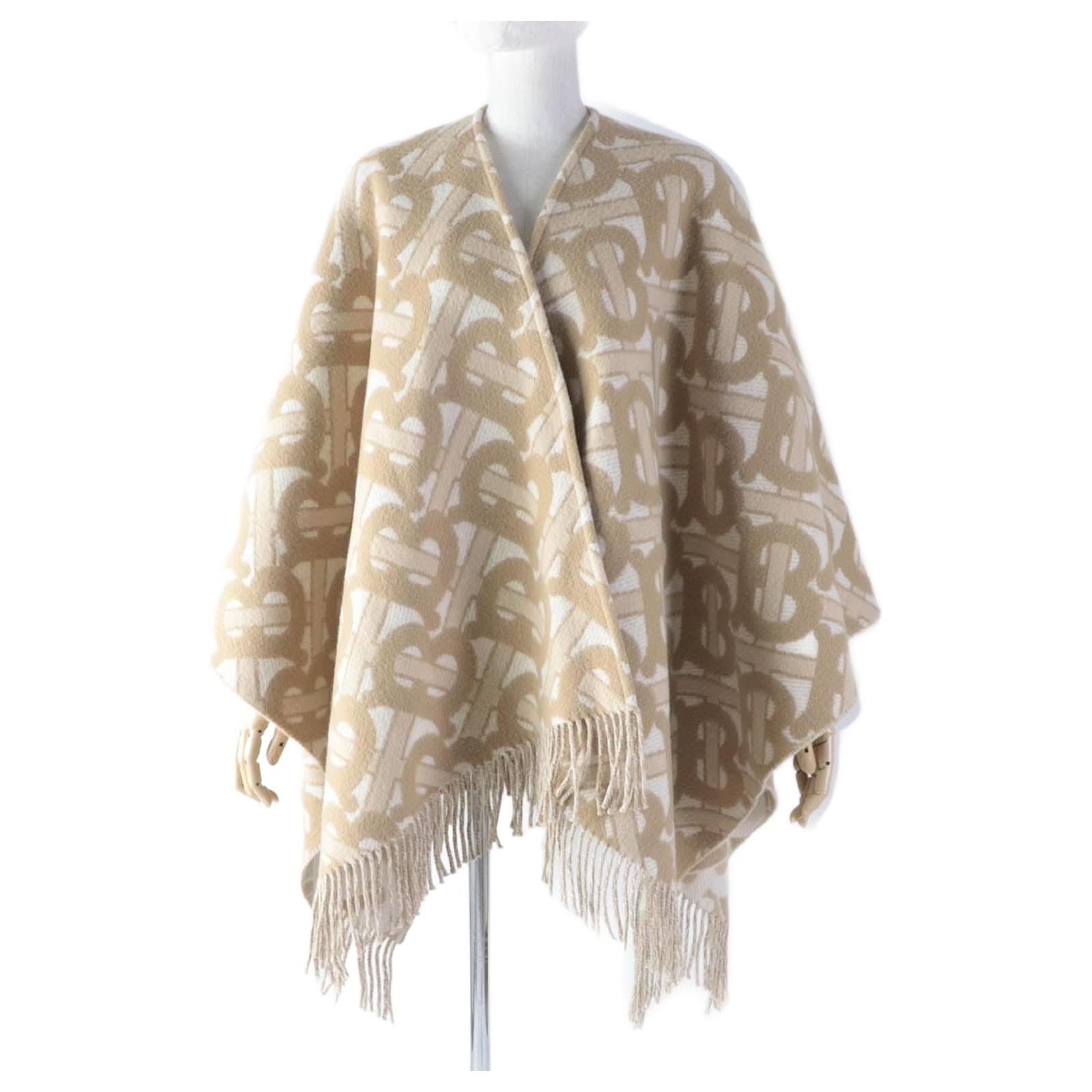 Poncho en laine et cachemire TB Monogram Burberry beige ref