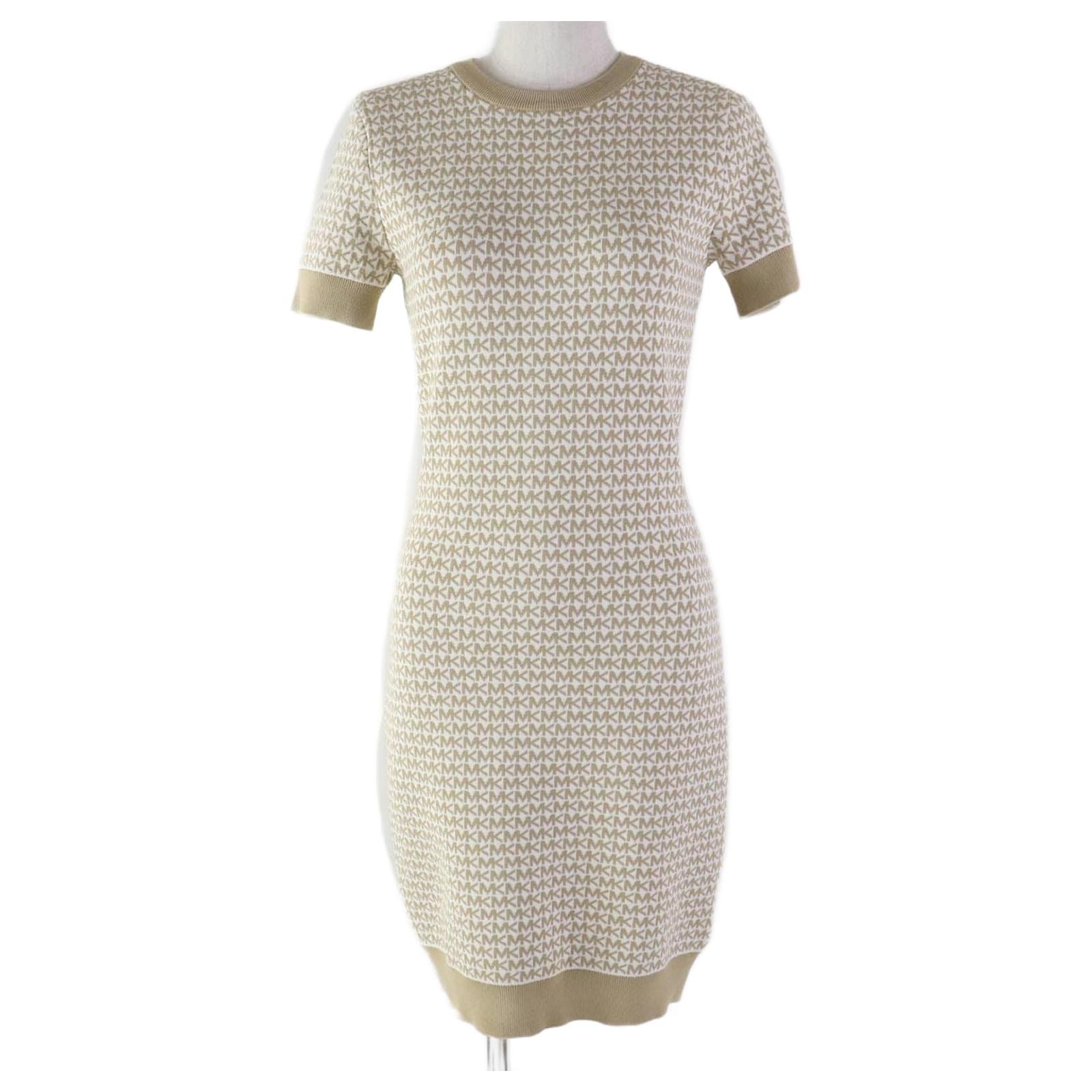Michael Kors Monogram Short Sleeve Knit Dress XS Beige