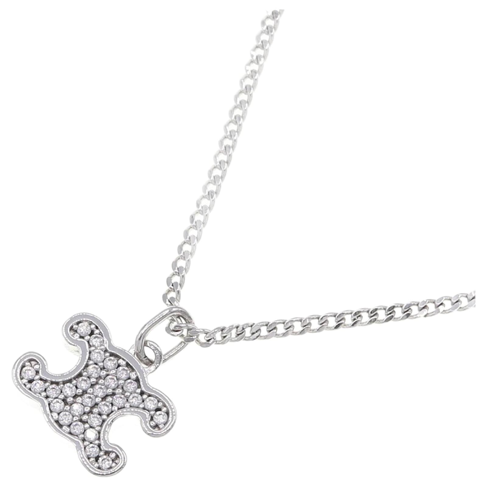 Céline Celine Triomphe Rhinestone Necklace Silvery Metal ref