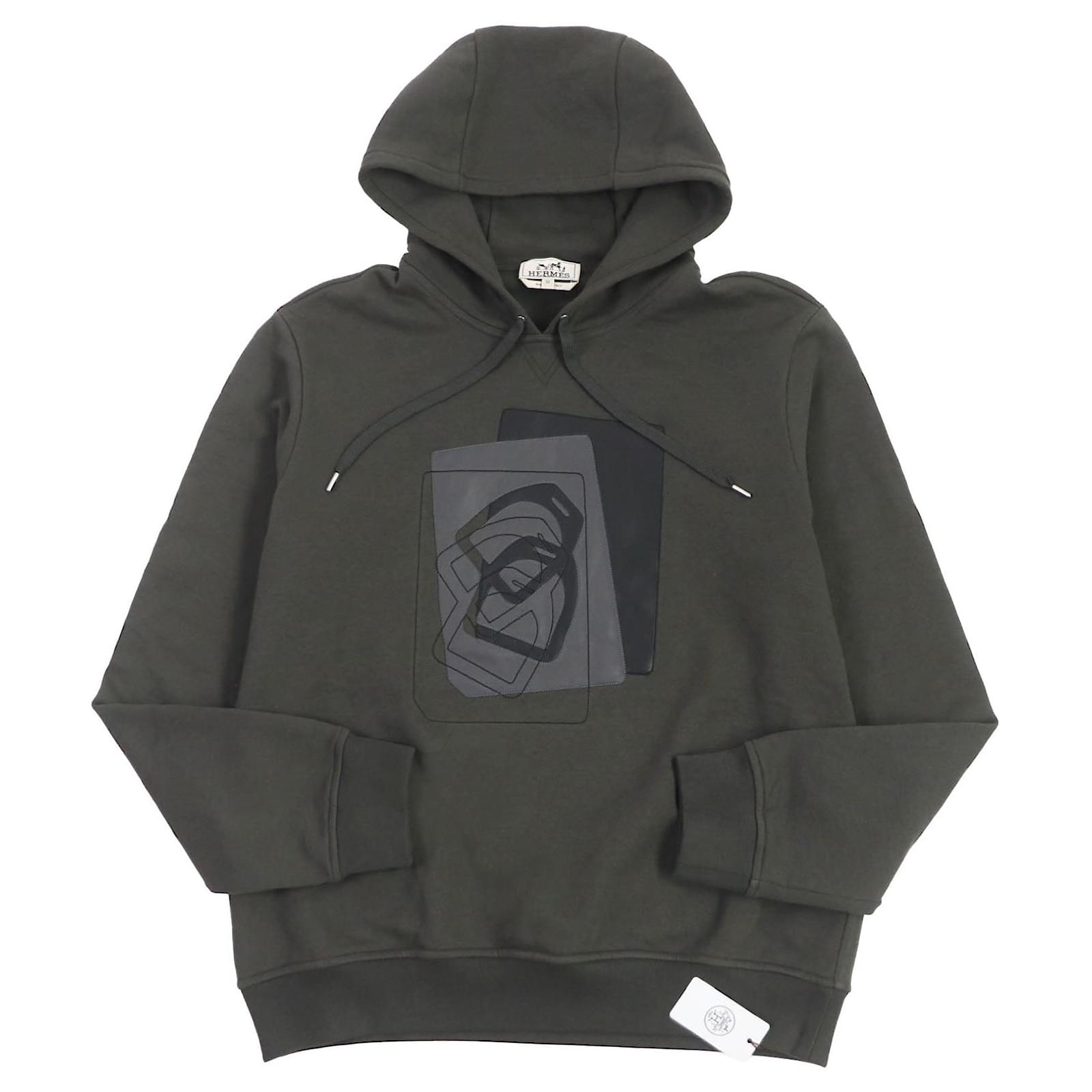 Hermès HERMES Sweat à capuche en coton et cuir Khaki M Kaki ref