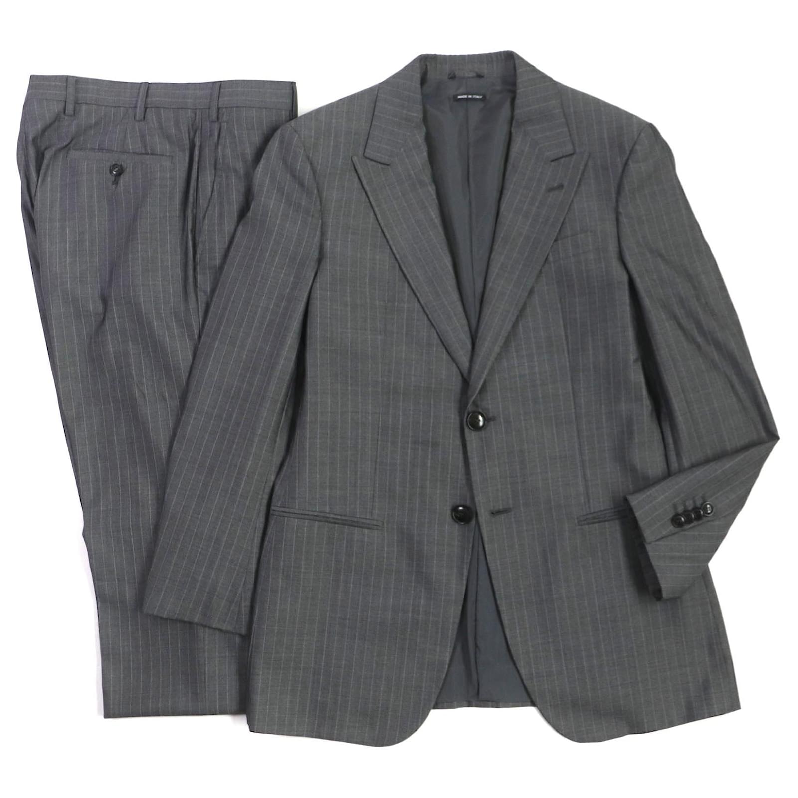 Giorgio Armani Wool Silk Single Suit Gray 48 Brown Cloth ref