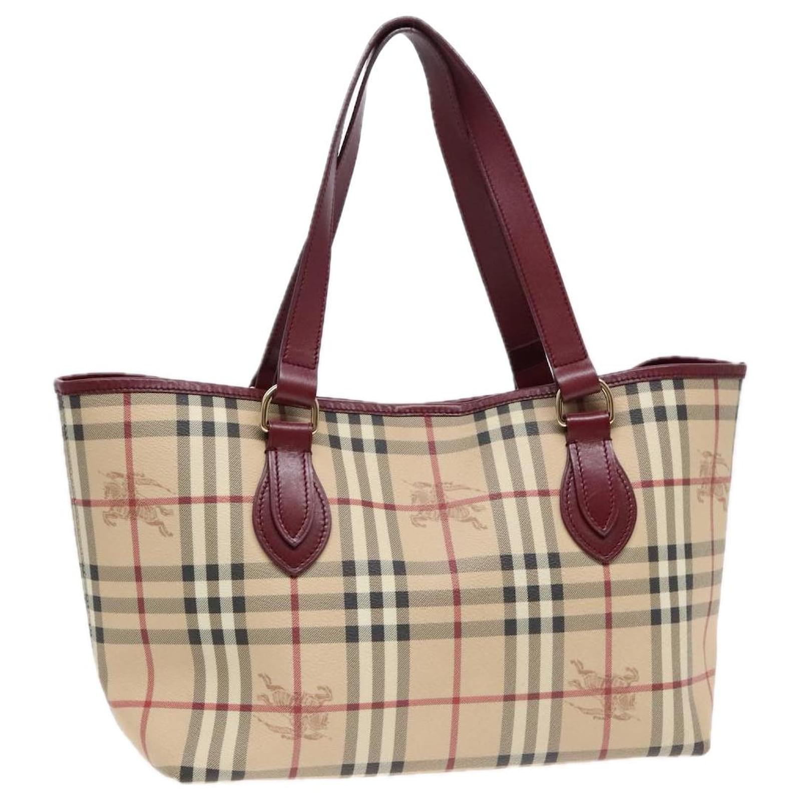 Bolso Tote Burberry Nova Check de PVC cuero beige rojo vino dorado Auth 92156 Burdeos ref.1700318 Joli Closet