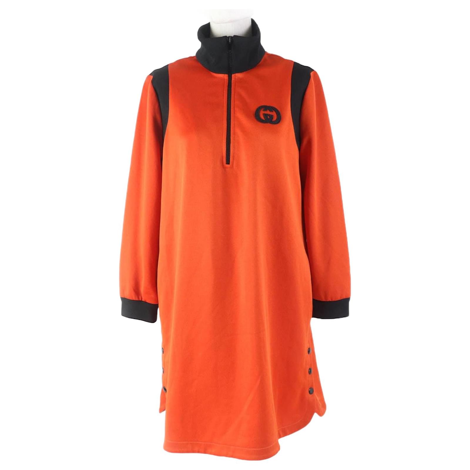 GUCCI GG Logo Sweatshirt Dress Orange Black S Cotton