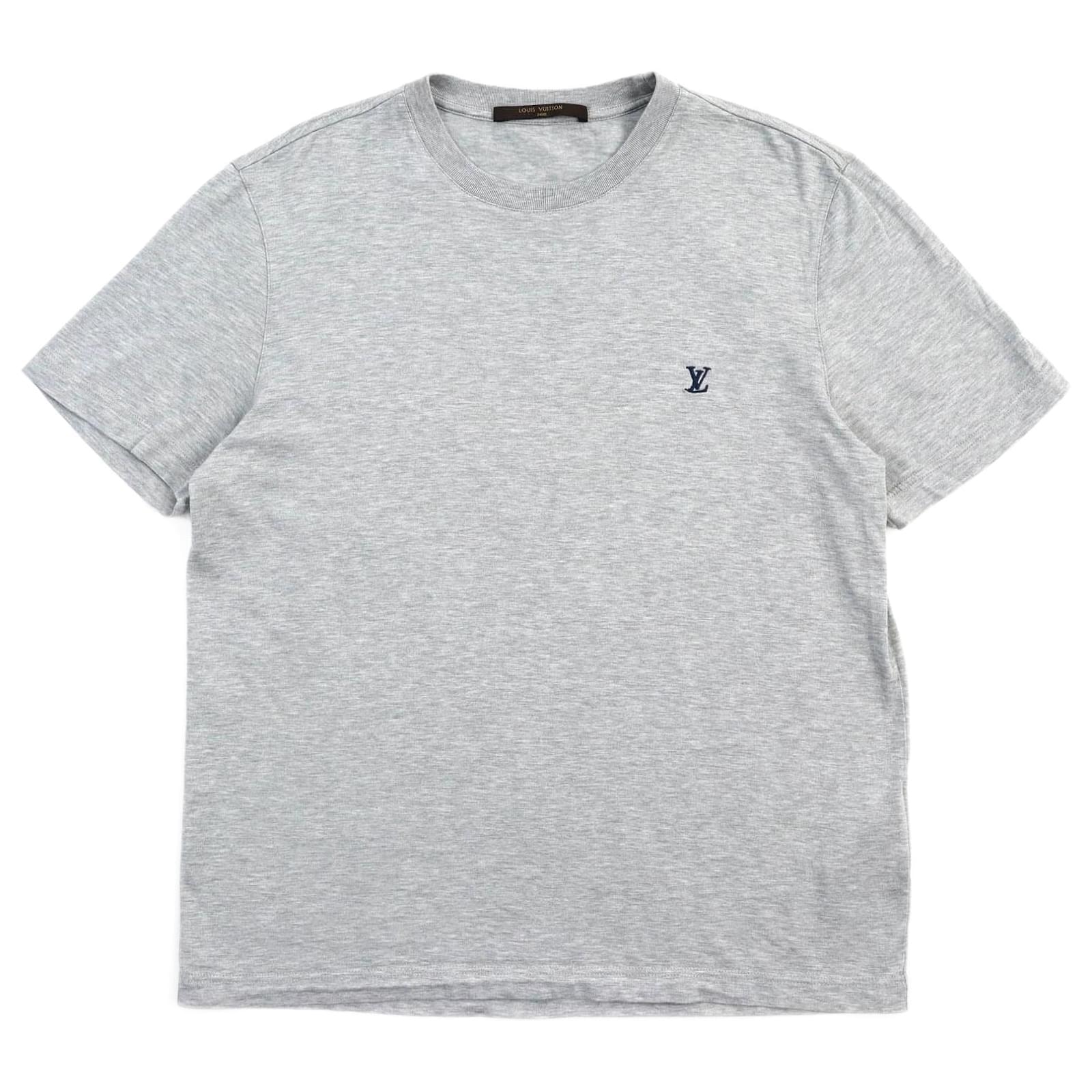 Louis Vuitton Logo Embroidery T-shirt Gray S Brown Cotton ref  
