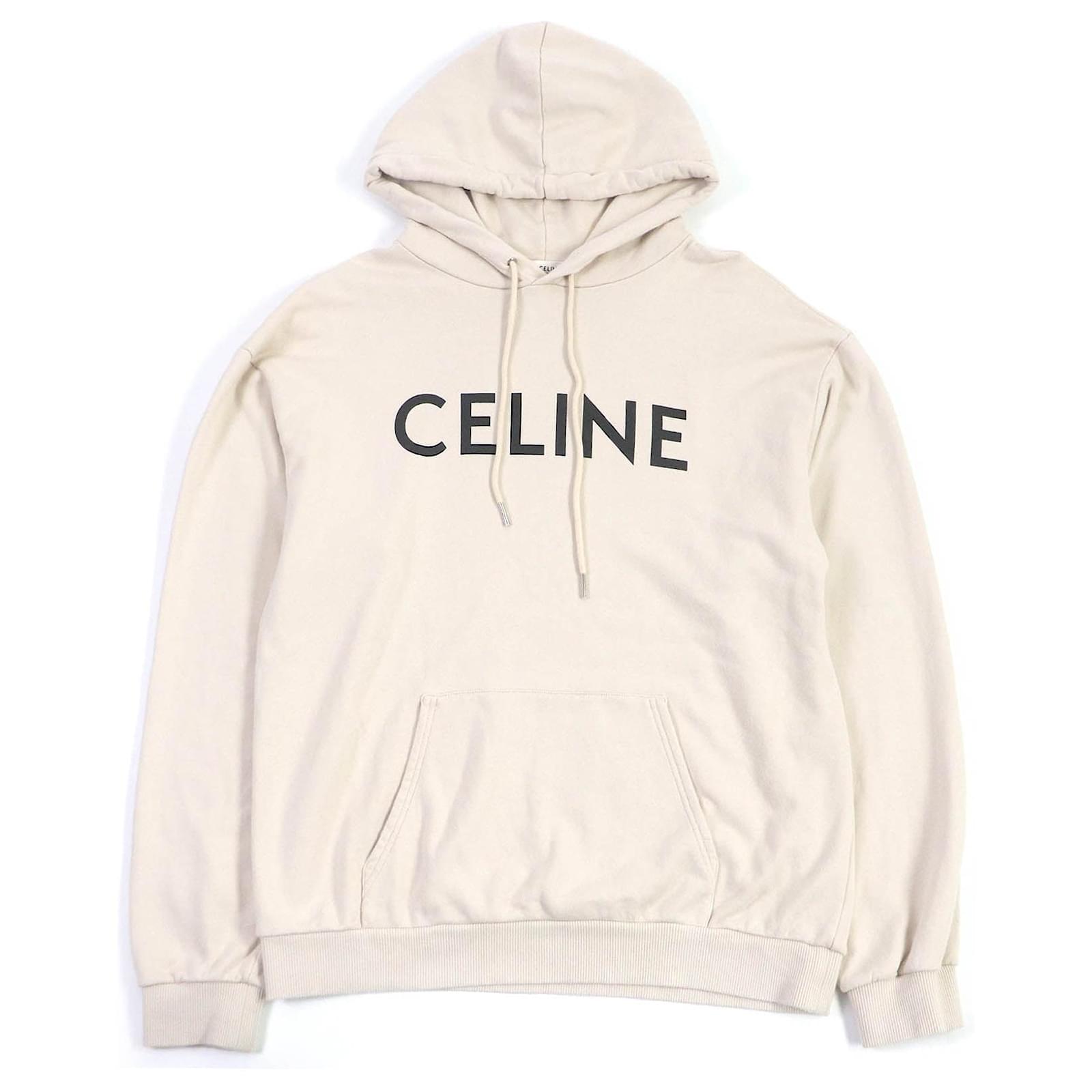 Céline Celine Cotton Logo Print Loose Hoodie Sweatshirt Beige ref