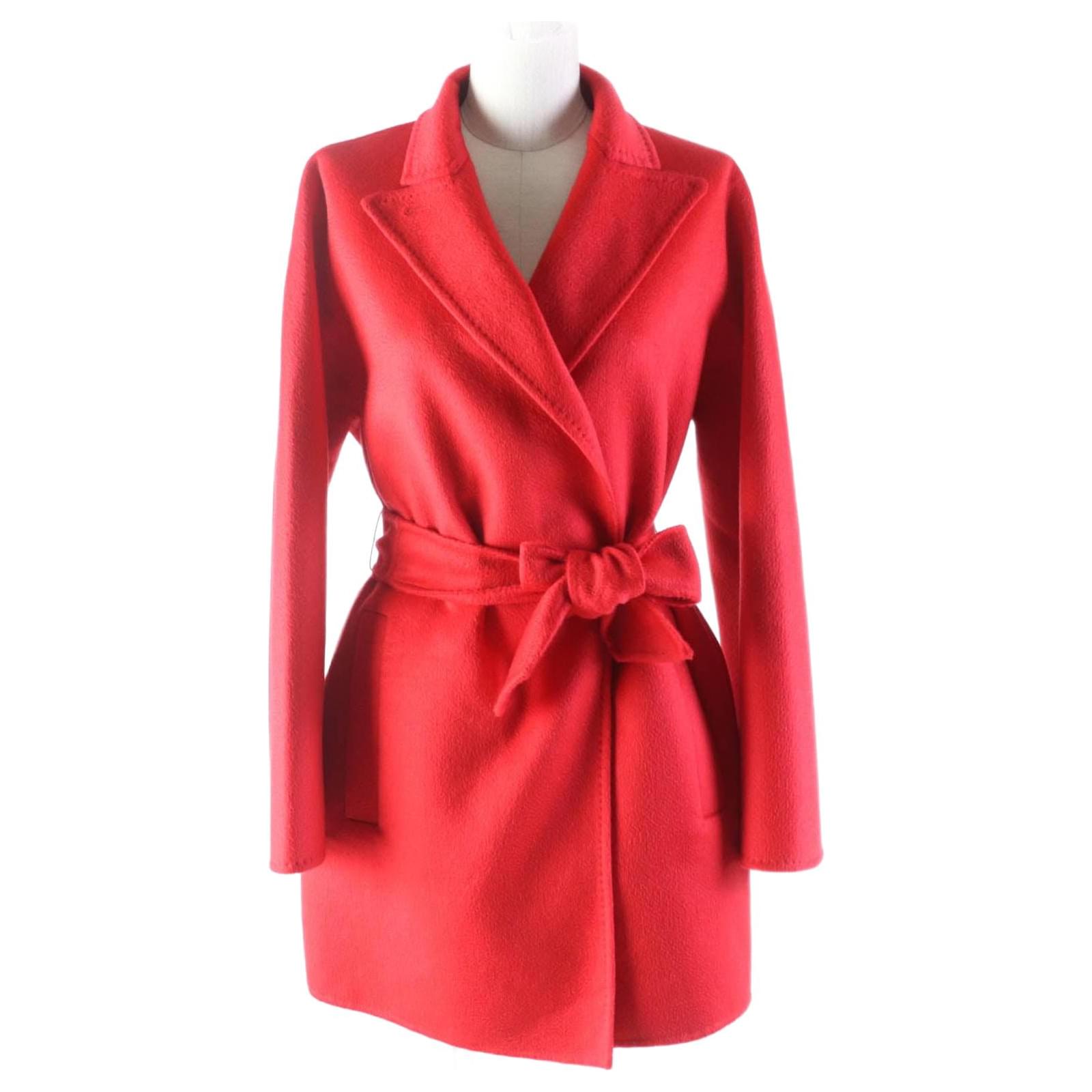 Max Mara Cashmere Belt Wrap Coat Red 38 Joli Closet
