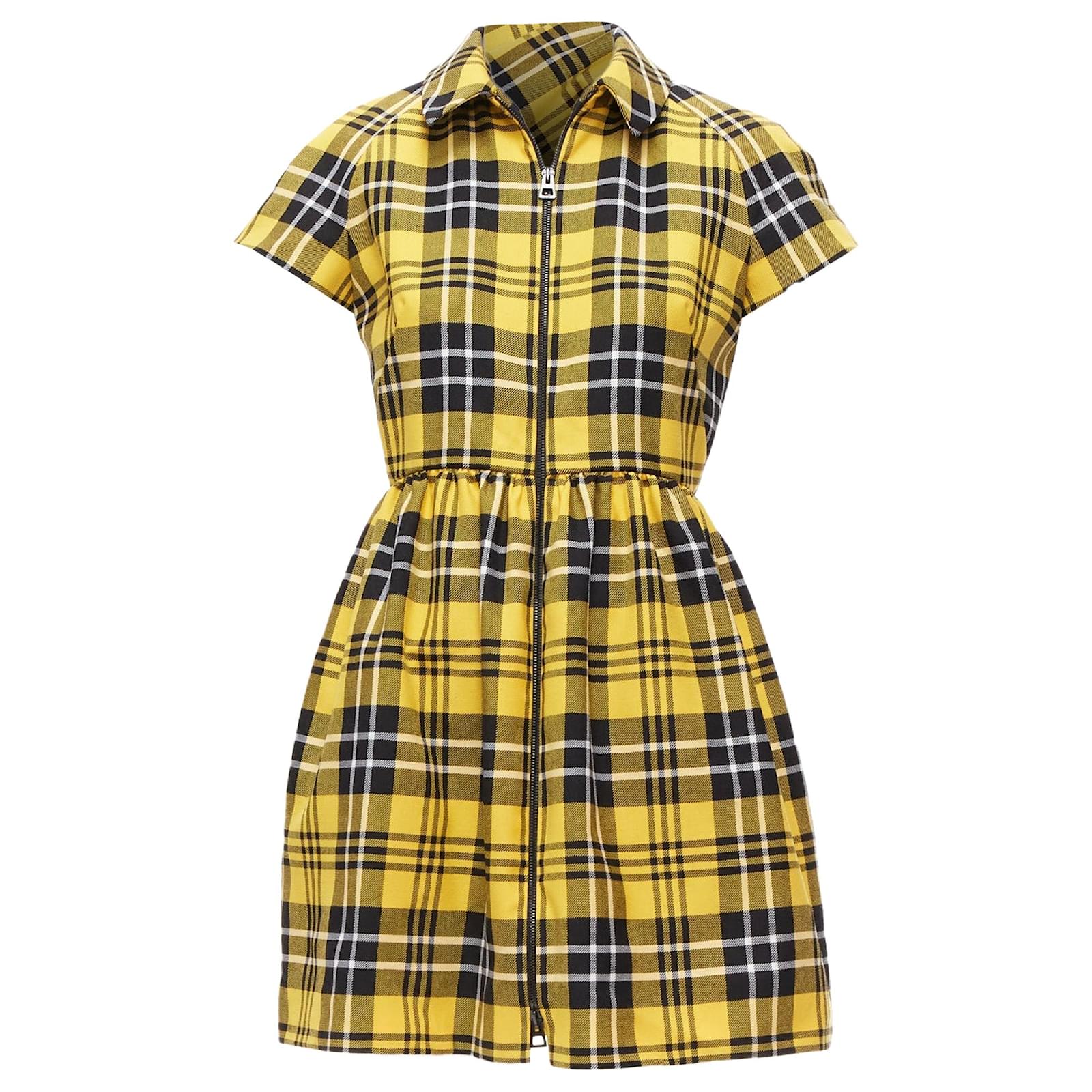 Christian Dior punk plaid tartan wool zip dress Yellow ref.1708230