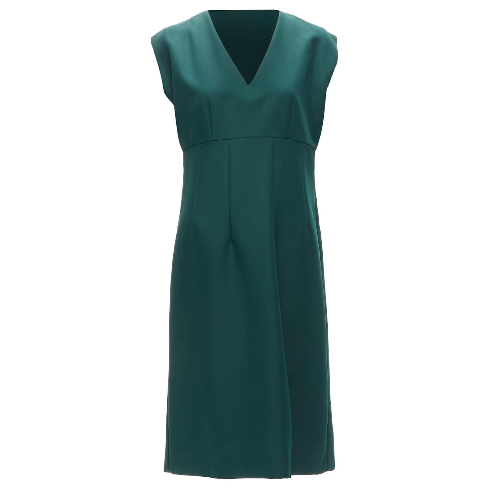 Marni Green Trapeze Dress Marni Twill V Neck Dart Pleat Waist