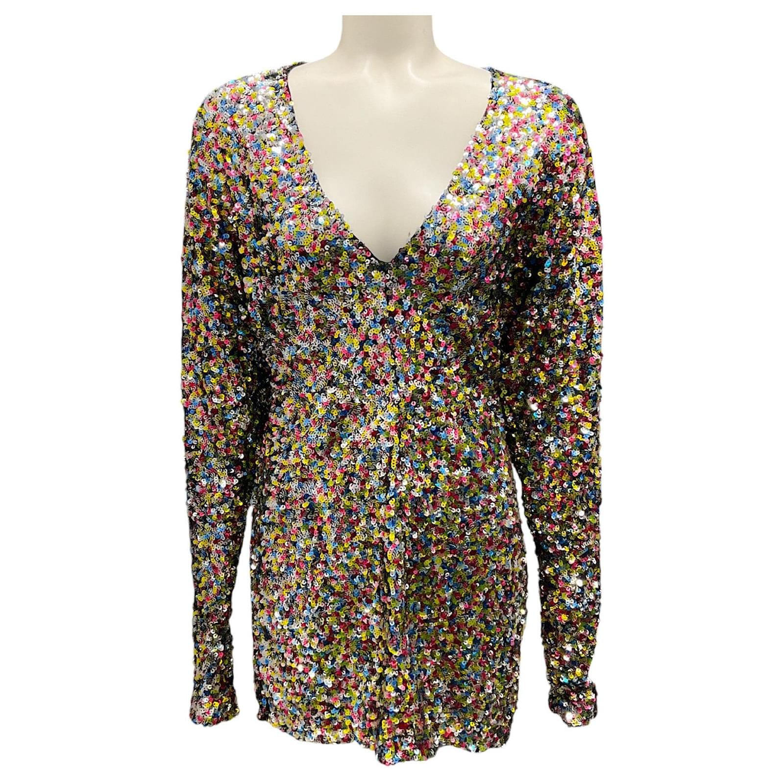 La robe mini à manches longues en V multicolore à sequins d'Attico