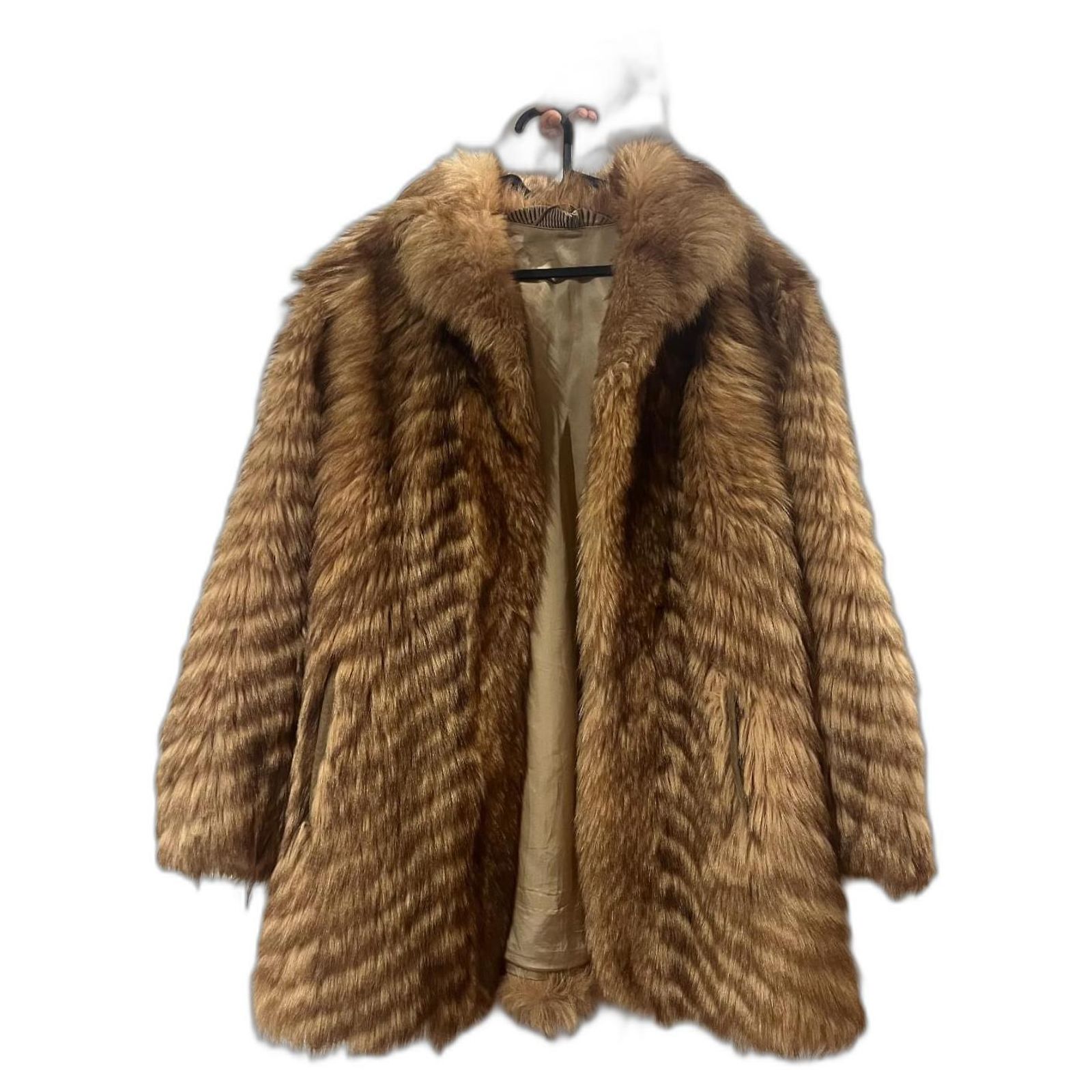 Manteau Fourrure Véritable Renard Noir - Taille 2XL - Neuf Sans étiquettes - Vintage Long