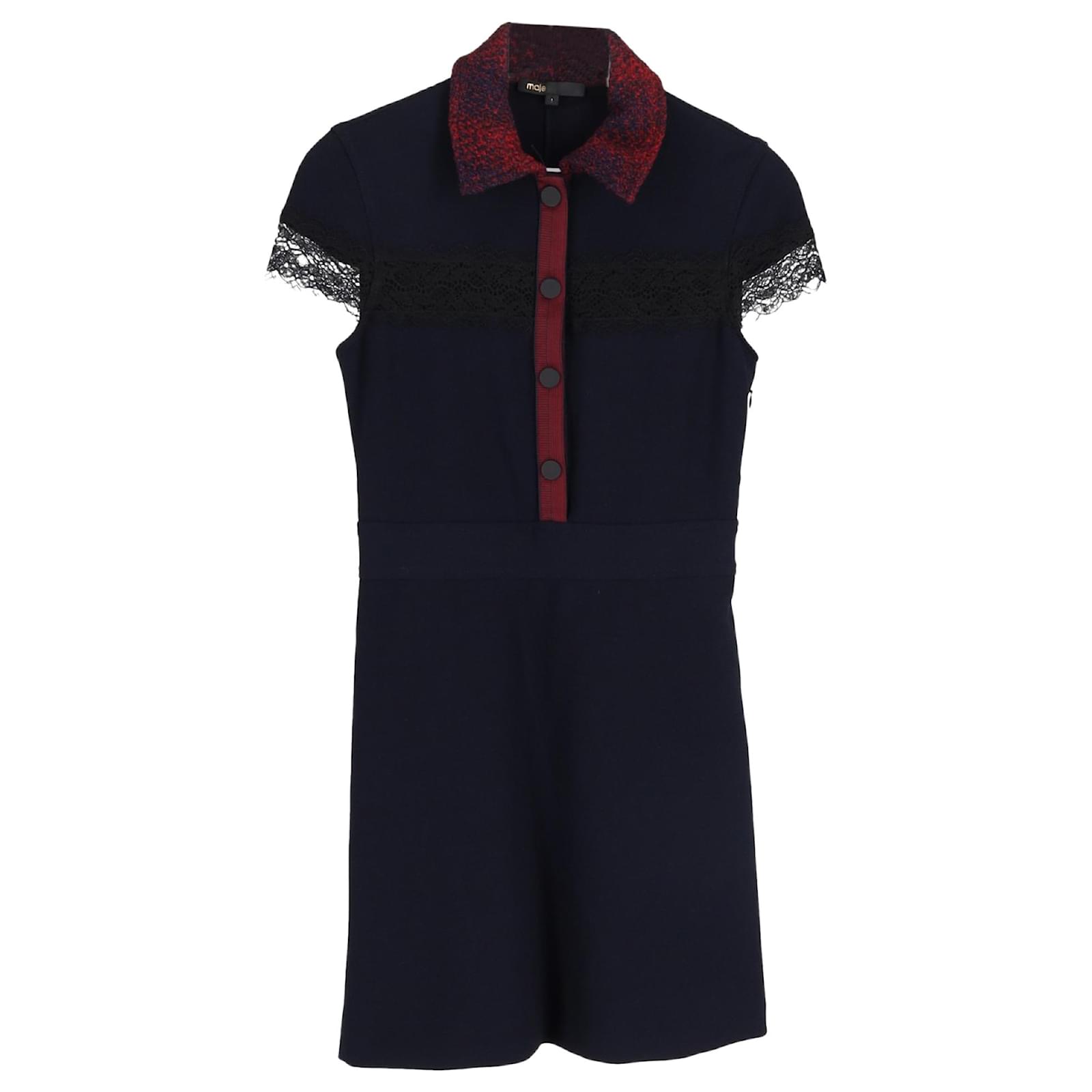 Mini Dress Maje Blue Lace Dress Mini Satin Dress With Ruffles Blue For  Women Maje