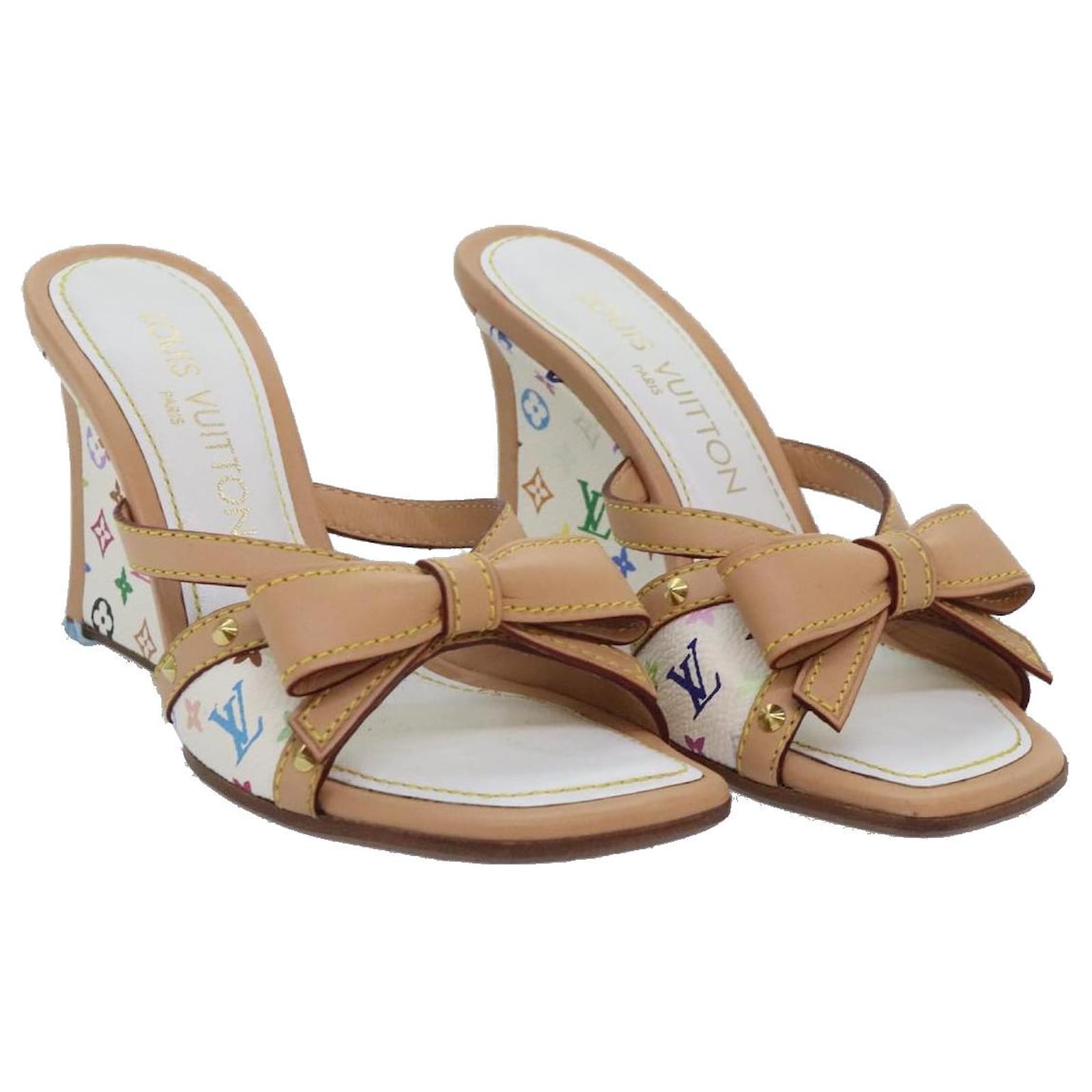 LOUIS VUITTON Monogram Multicolor Mule Sandals 34 White LV Auth