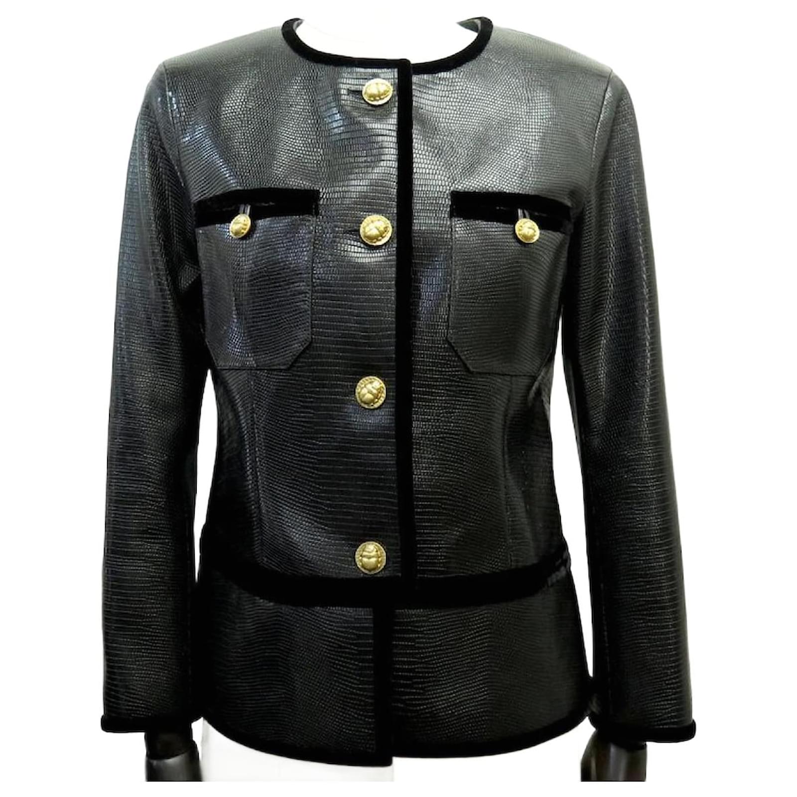 NEW CHANEL JACKET P61896 SCARAB BUTTONS 34 36 S LIZARD EFFECT