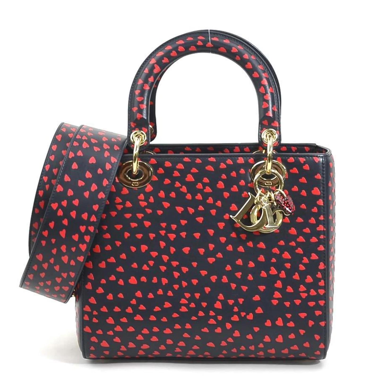 Borsa in pelle blu navy e rossa Christian Dior Rosso