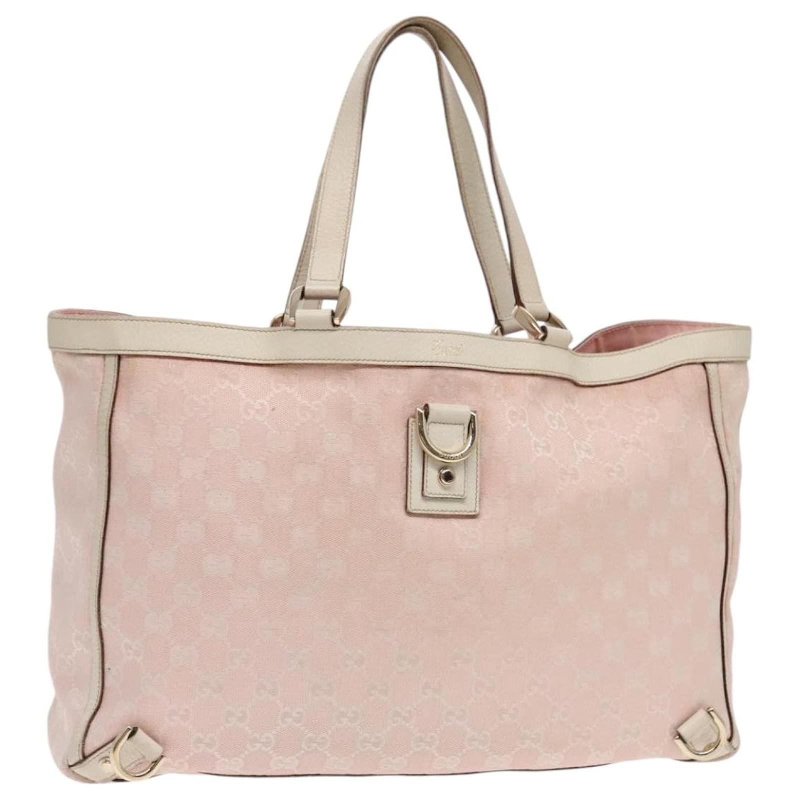 GUCCI GG Canvas Tote Bag Rosa WeiB Gold 141472 Auth 91204