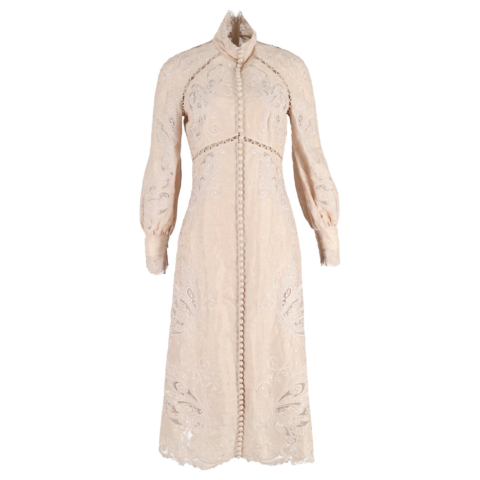 Zimmermann Super Eight Embroidered Midi Long Sleeve Dress in Beige Linen  ref.JC1714504 (Sold) - Joli Closet