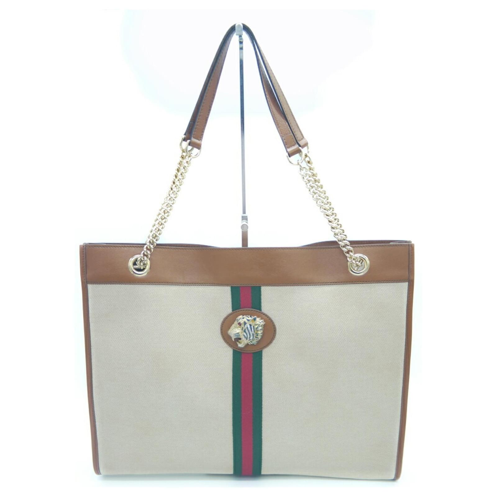 Gucci Raja Tiger Head Chain Large Tote Bag Beige Cloth ref.1714724 Joli Closet