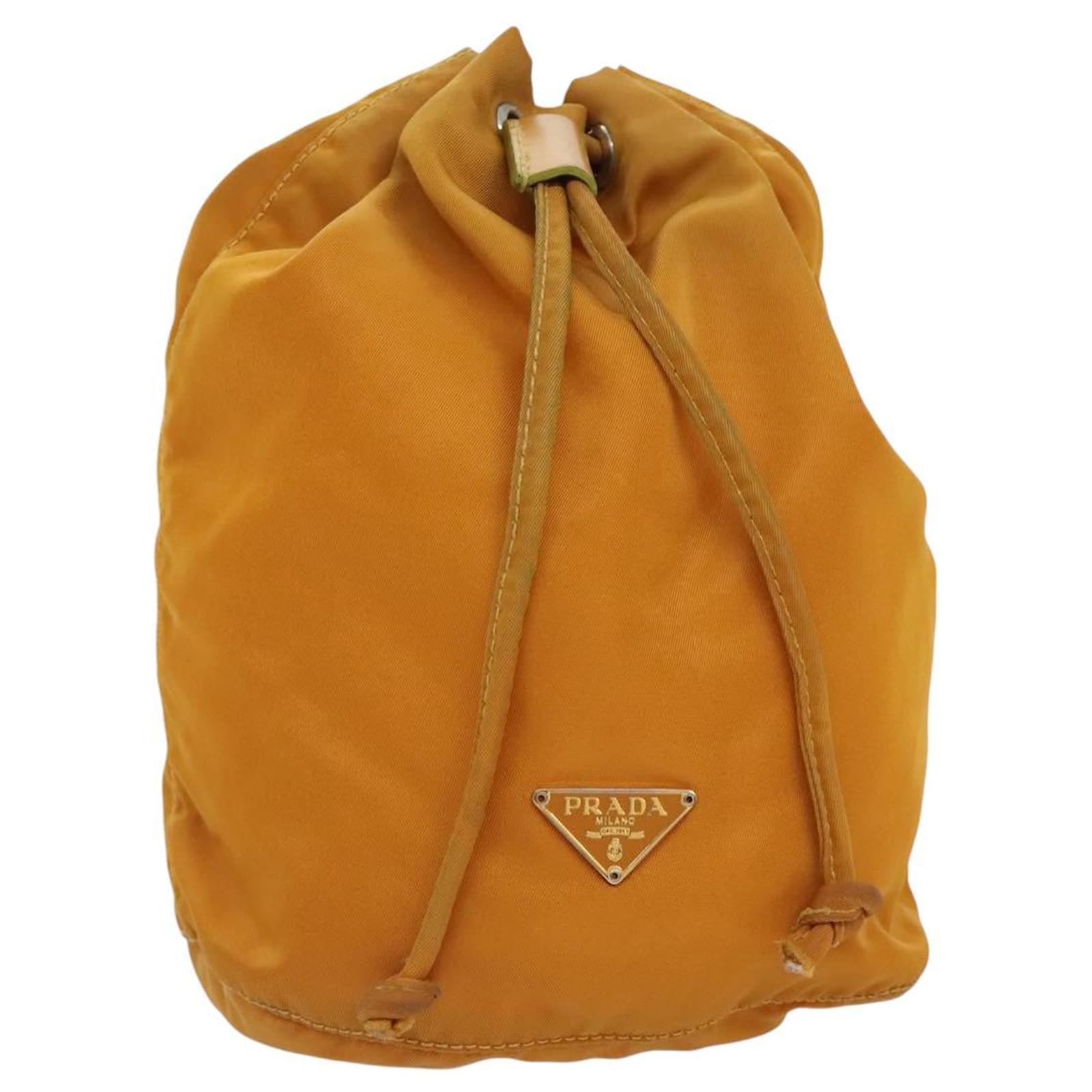 PRADA Sacchetto con coulisse in nylon arancione argento autentico 94054 ref.1715062 Joli Closet