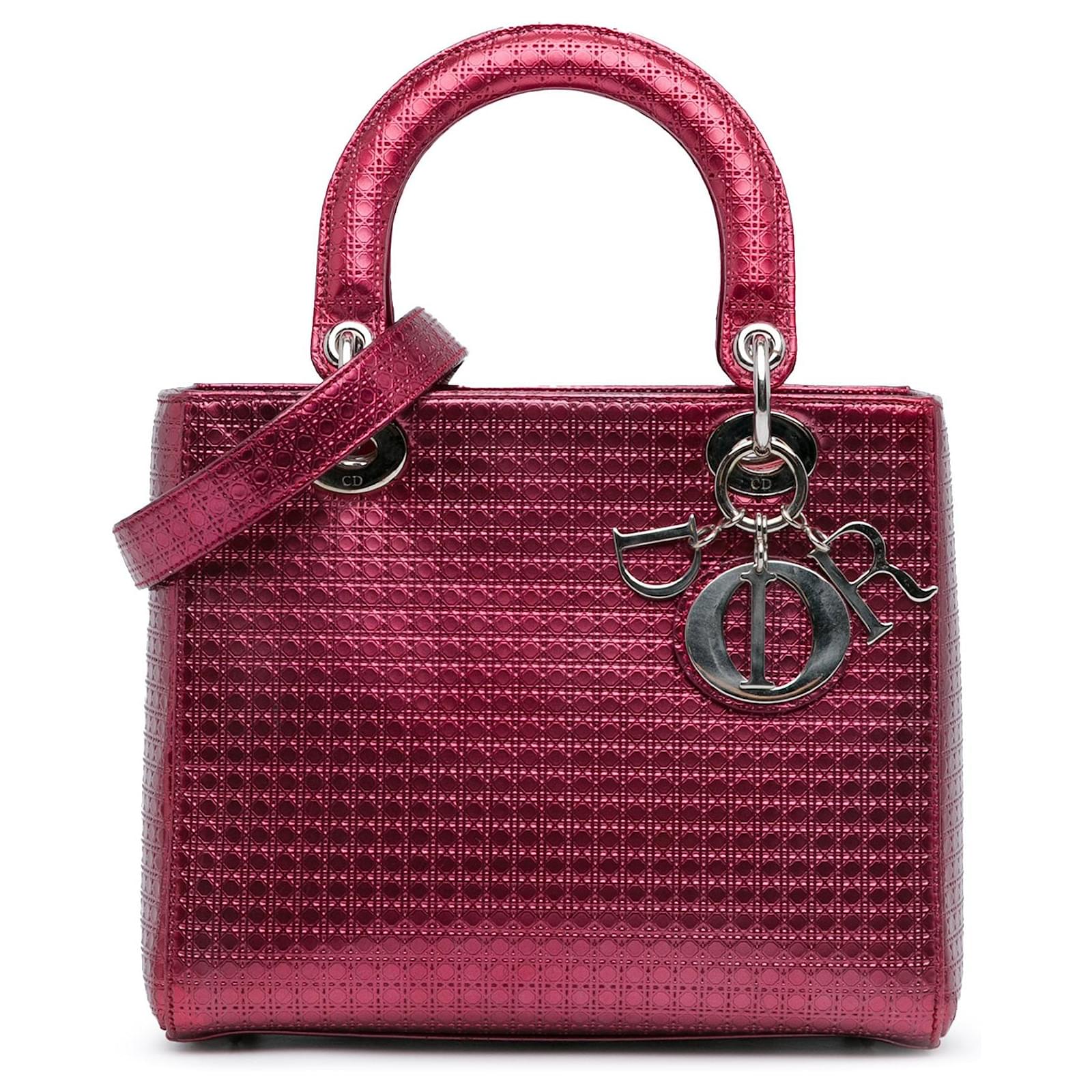 Borsa Lady Dior in vernice metallica rosa medio Microcannage Pelle - Main Image