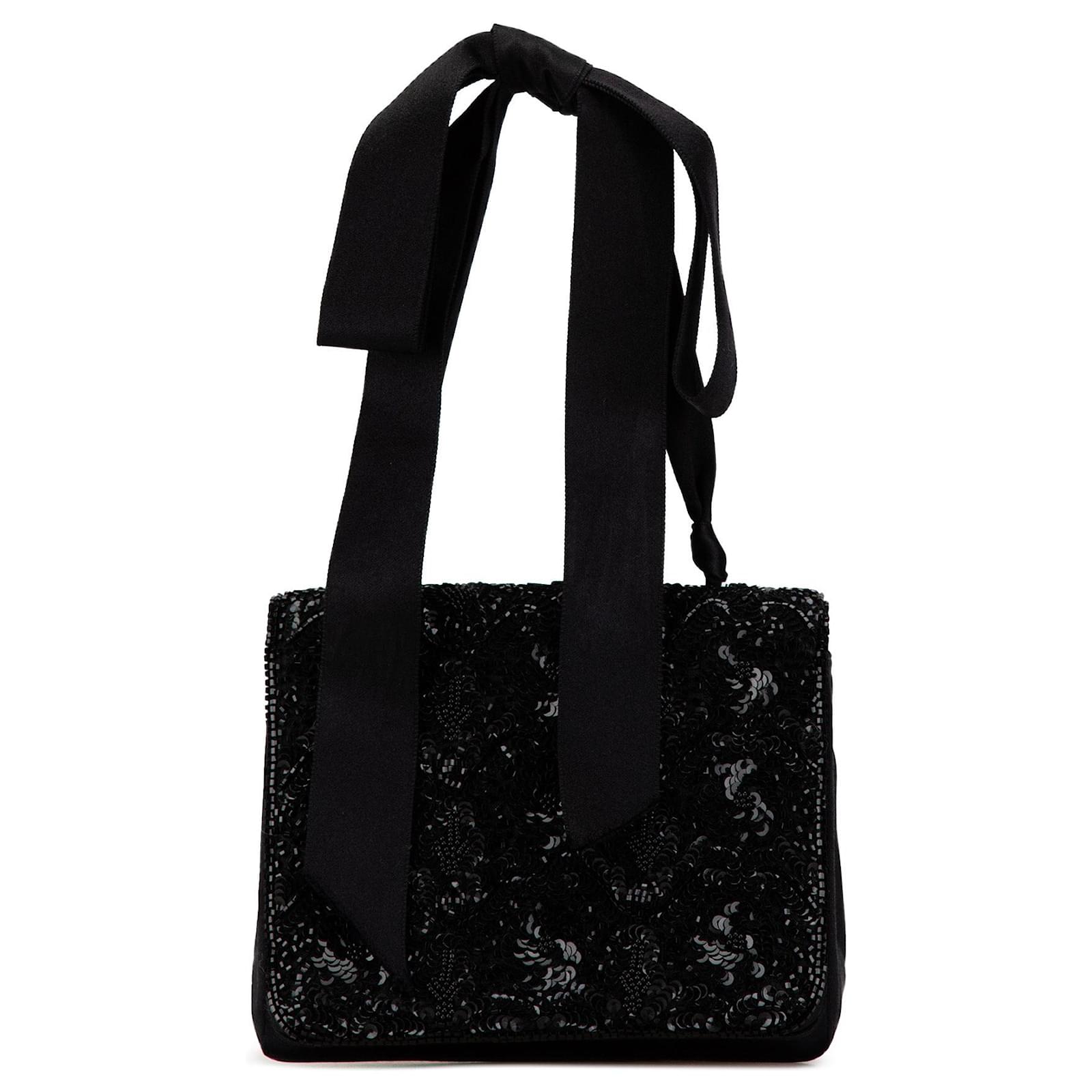 Chanel Pailletten Tasche Schwarz Chanel Schwarze Satin-Glitzer