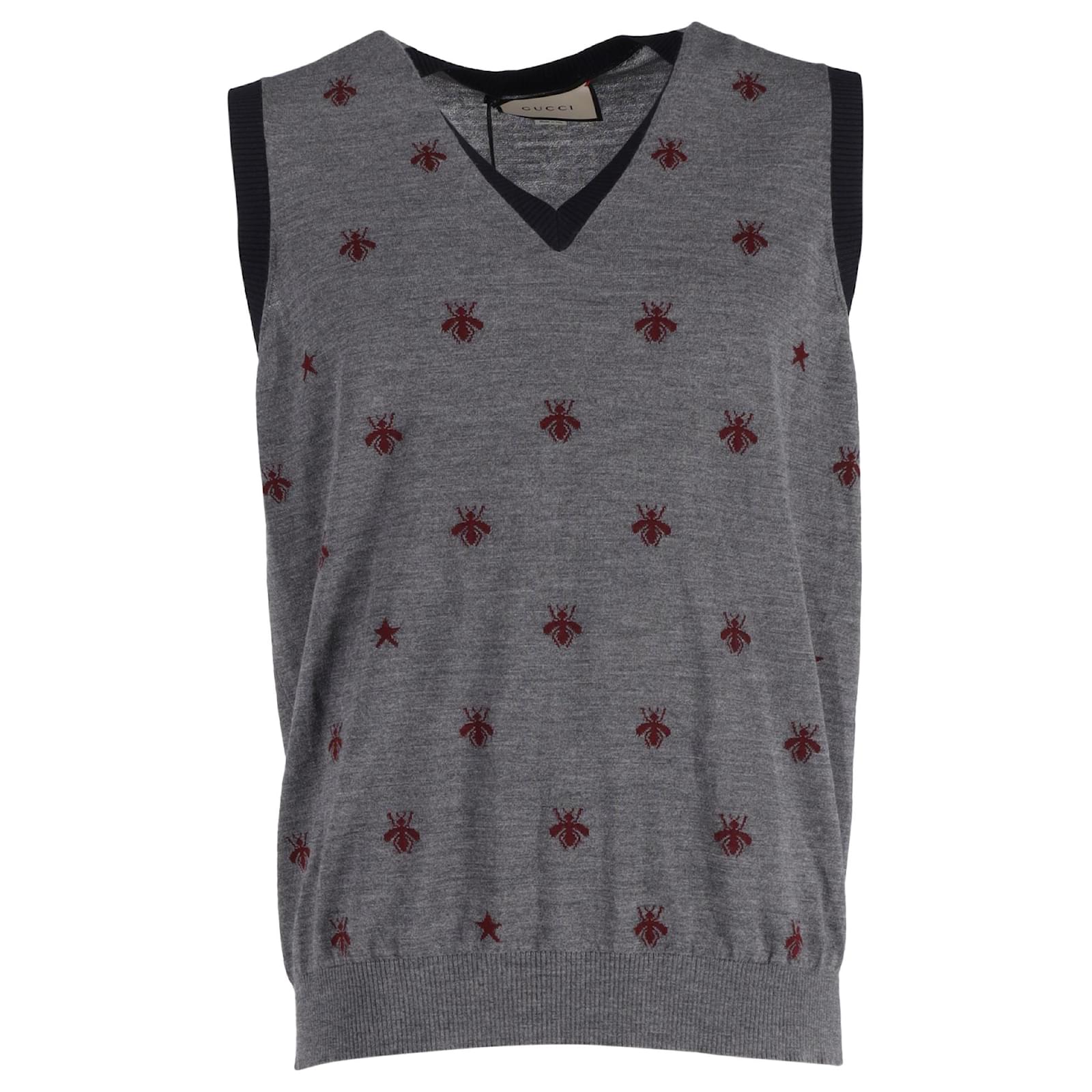 Gucci Bee Star Sweater Vest in Grey Wool Joli Closet