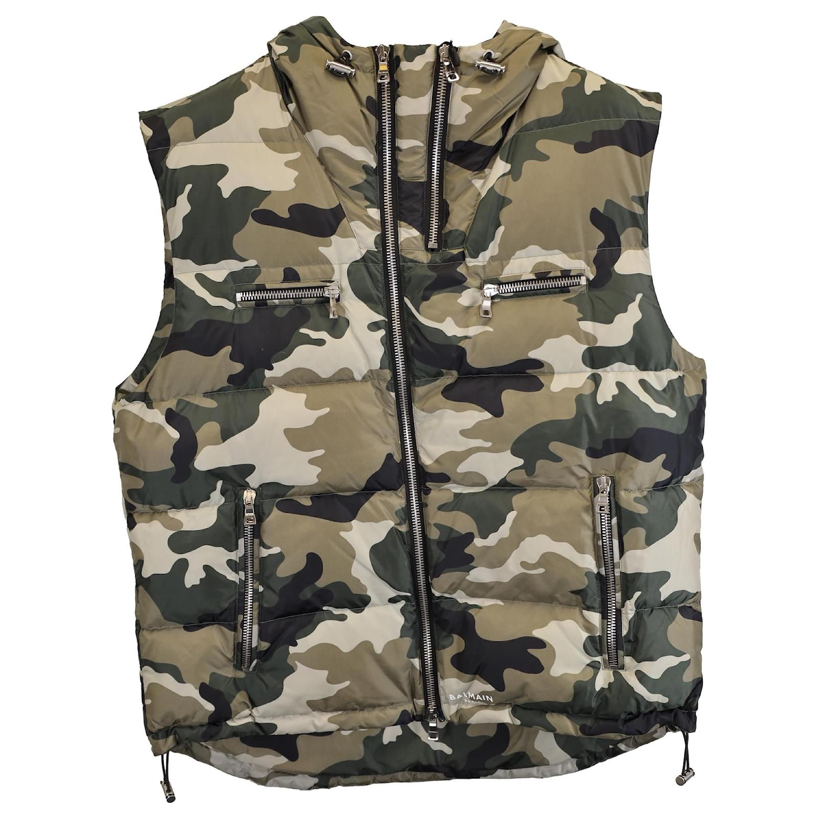 Balmain Camouflage Print Zipped Puffer Vest Jacket in