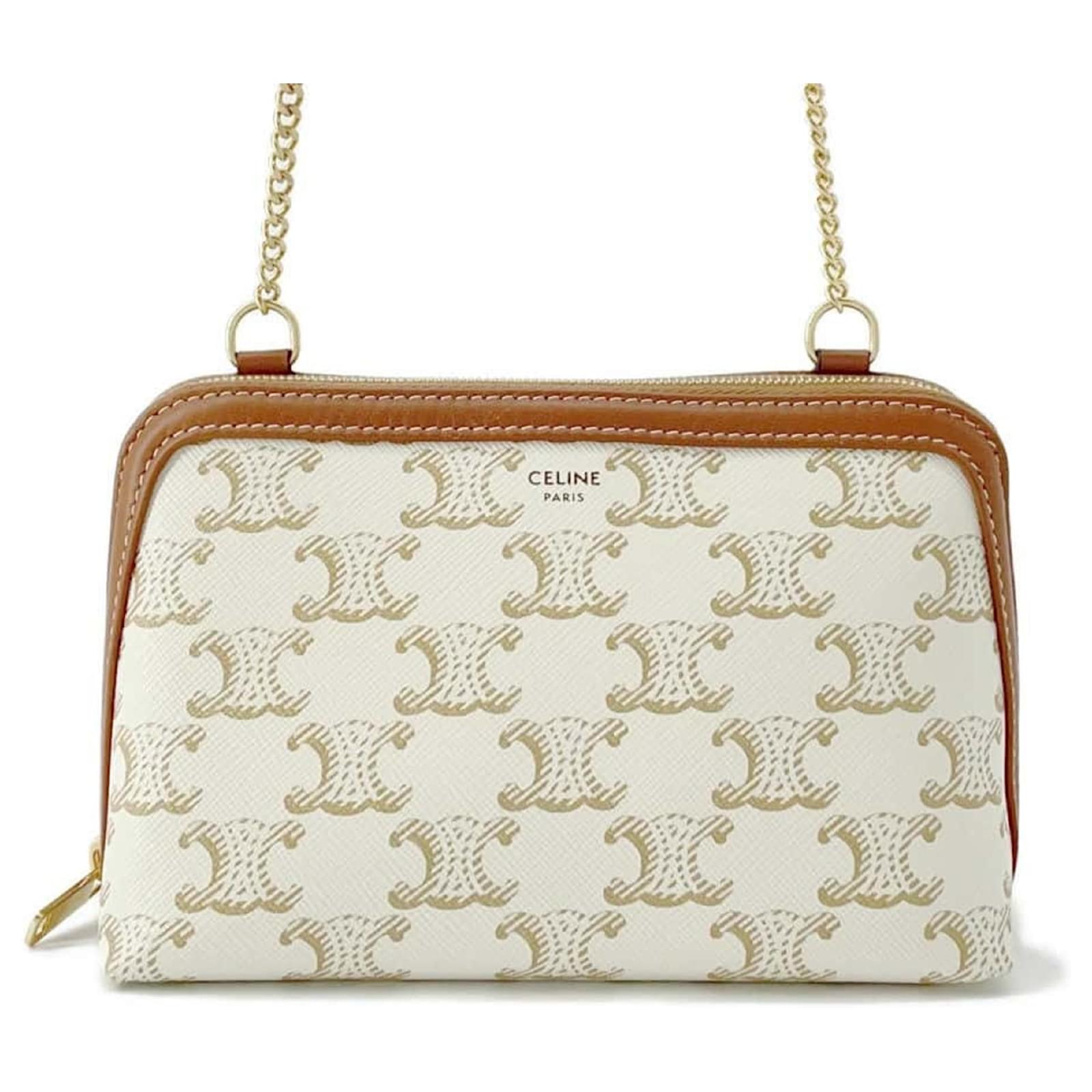 Céline Celine Chain Shoulder Bag Triomphe Clutch White Plastic ref